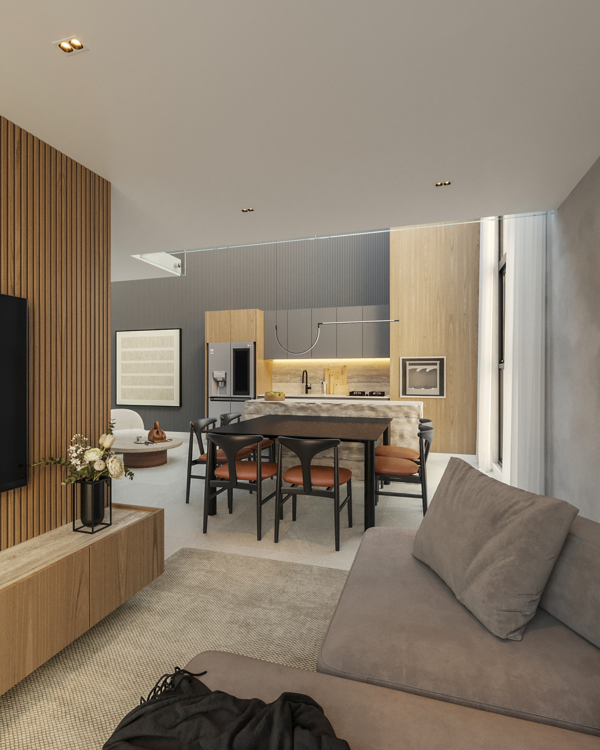 Costa Serenità — Living do Duplex 01 (103,84 m²), Mella Construtora, Balneário Perequê, Porto Belo SC Costa Serenità — Living do Duplex 01 (103,84 m²), Mella Construtora, Balneário Perequê, Porto Belo SC