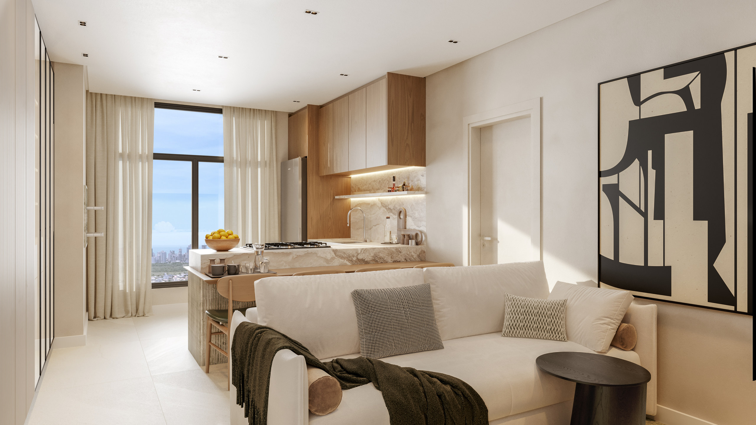 Costa Serenità — Living do apartamento Tipo 05 (40 m²), Mella Construtora, Balneário Perequê, Porto Belo SC Costa Serenità — Living do apartamento Tipo 05 (40 m²), Mella Construtora, Balneário Perequê, Porto Belo SC