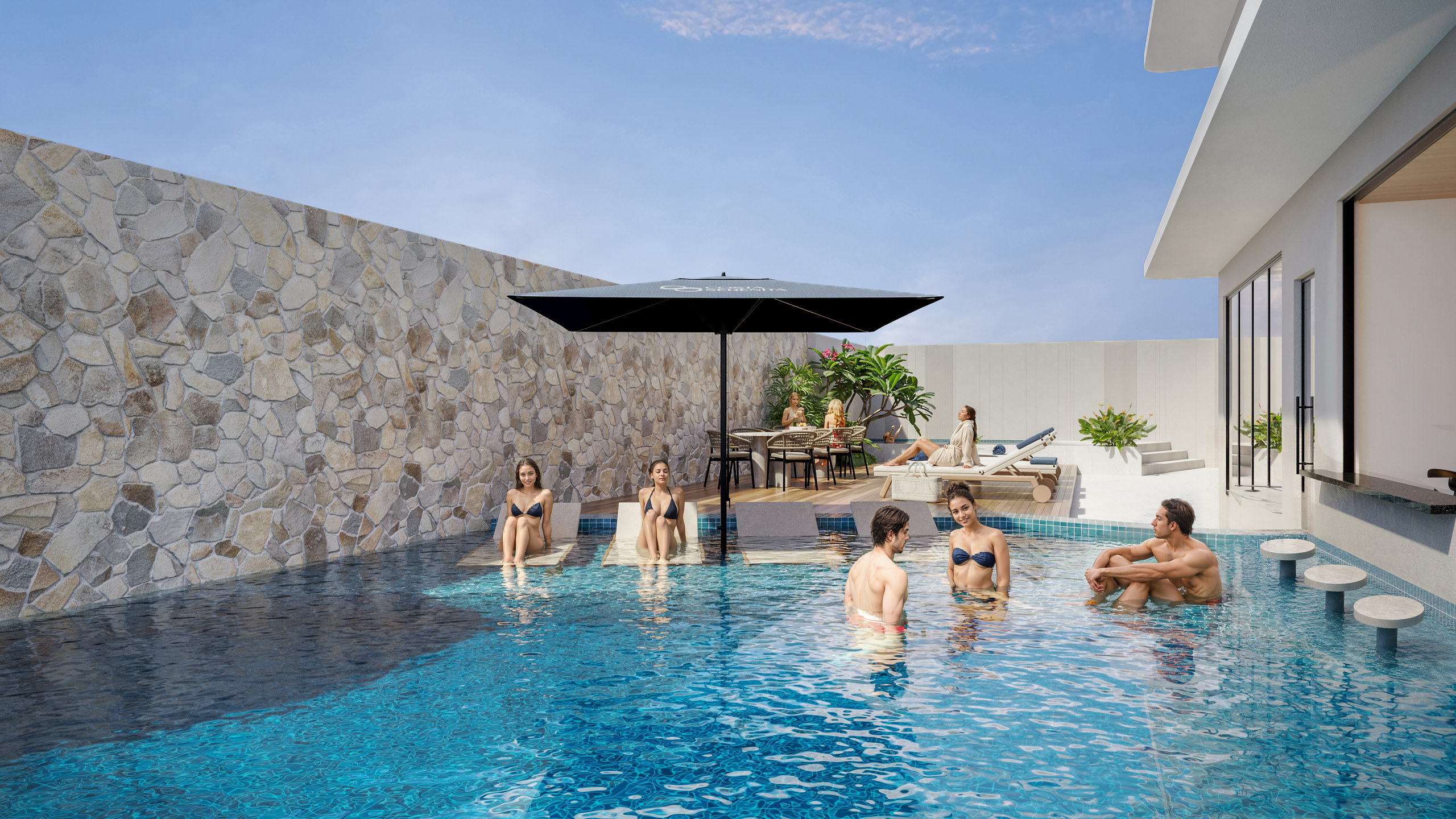 Costa Serenità — Piscina com bar molhado, Mella Construtora, Balneário Perequê, Porto Belo SC Costa Serenità — Piscina com bar molhado, Mella Construtora, Balneário Perequê, Porto Belo SC