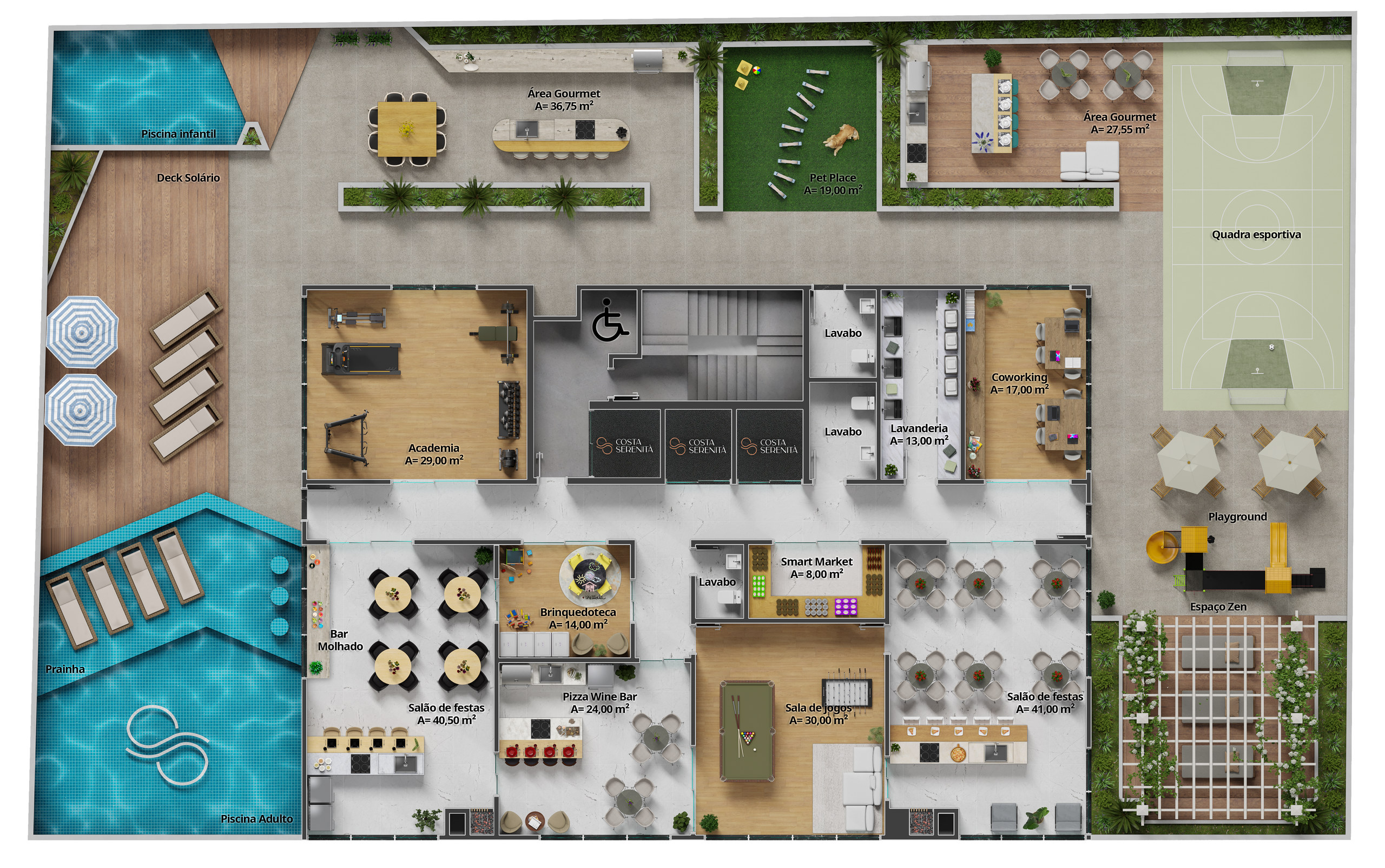 Costa Serenità — Planta do 7º pavimento de lazer, Mella Construtora, Balneário Perequê, Porto Belo SC Costa Serenità — Planta do 7º pavimento de lazer, Mella Construtora, Balneário Perequê, Porto Belo SC