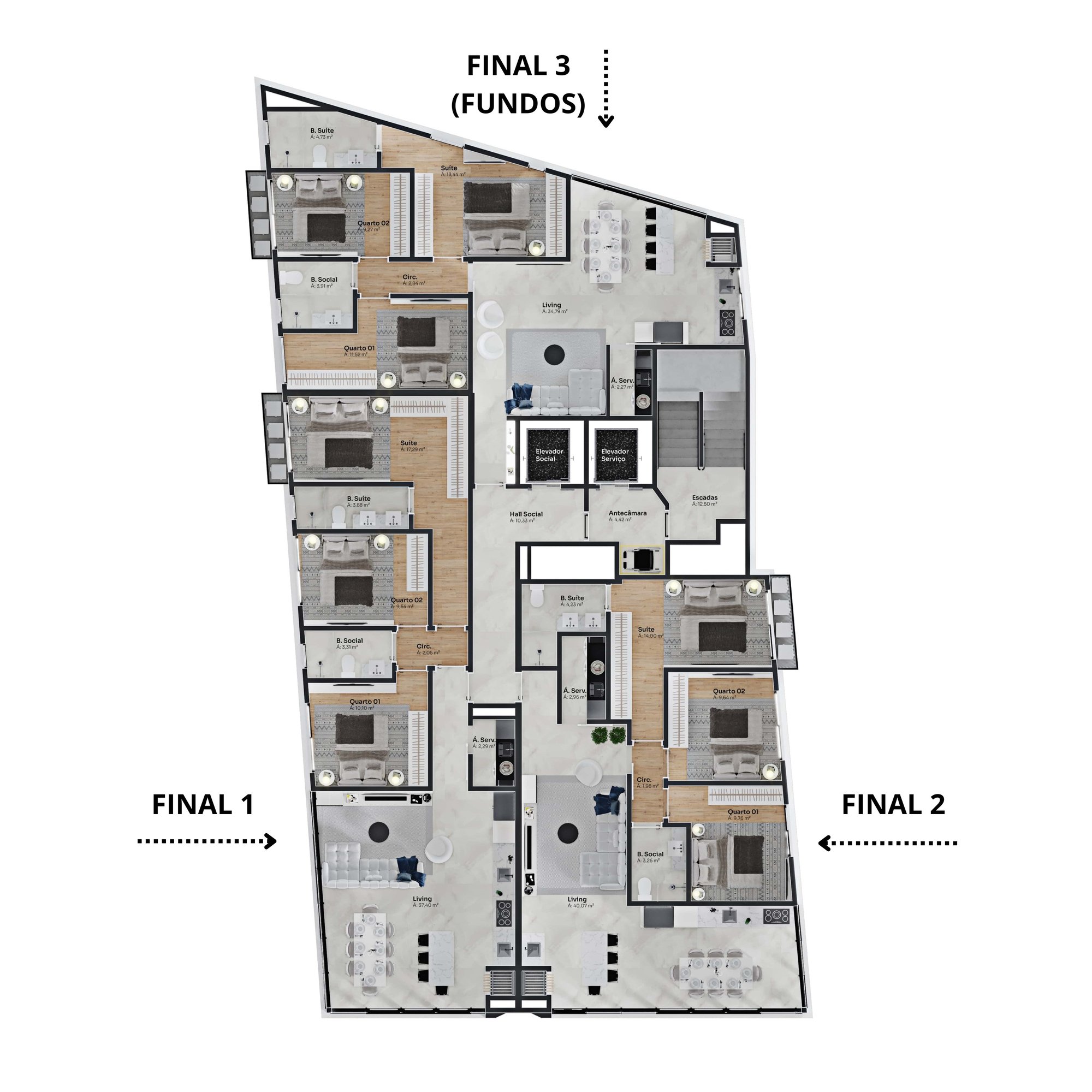 Elegance Tower — planta e tipologias 3, RC Empreendimentos, Balneário Perequê, Porto Belo SC