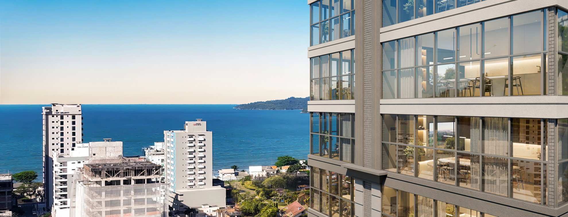 Elegance Tower — vj hev arquitetura fachada detalhe sacadas, RC Empreendimentos, Balneário Perequê, Porto Belo SC