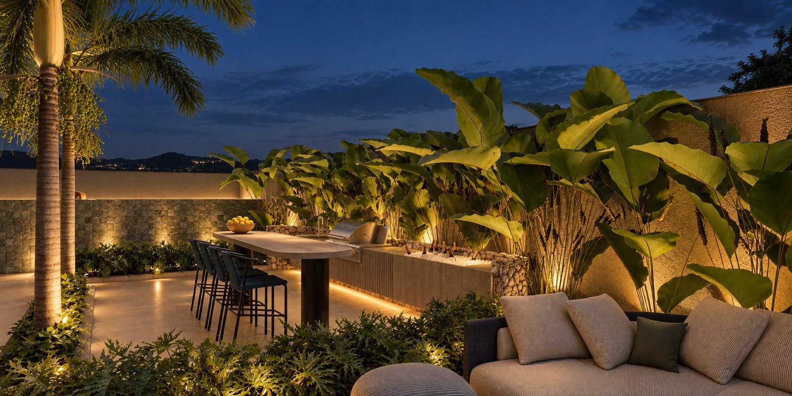 Elevare Home — Deck lounge noturno, Pazcon Empreendimentos, Balneário Perequê, Porto Belo SC Elevare Home — Deck lounge noturno, Pazcon Empreendimentos, Balneário Perequê, Porto Belo SC