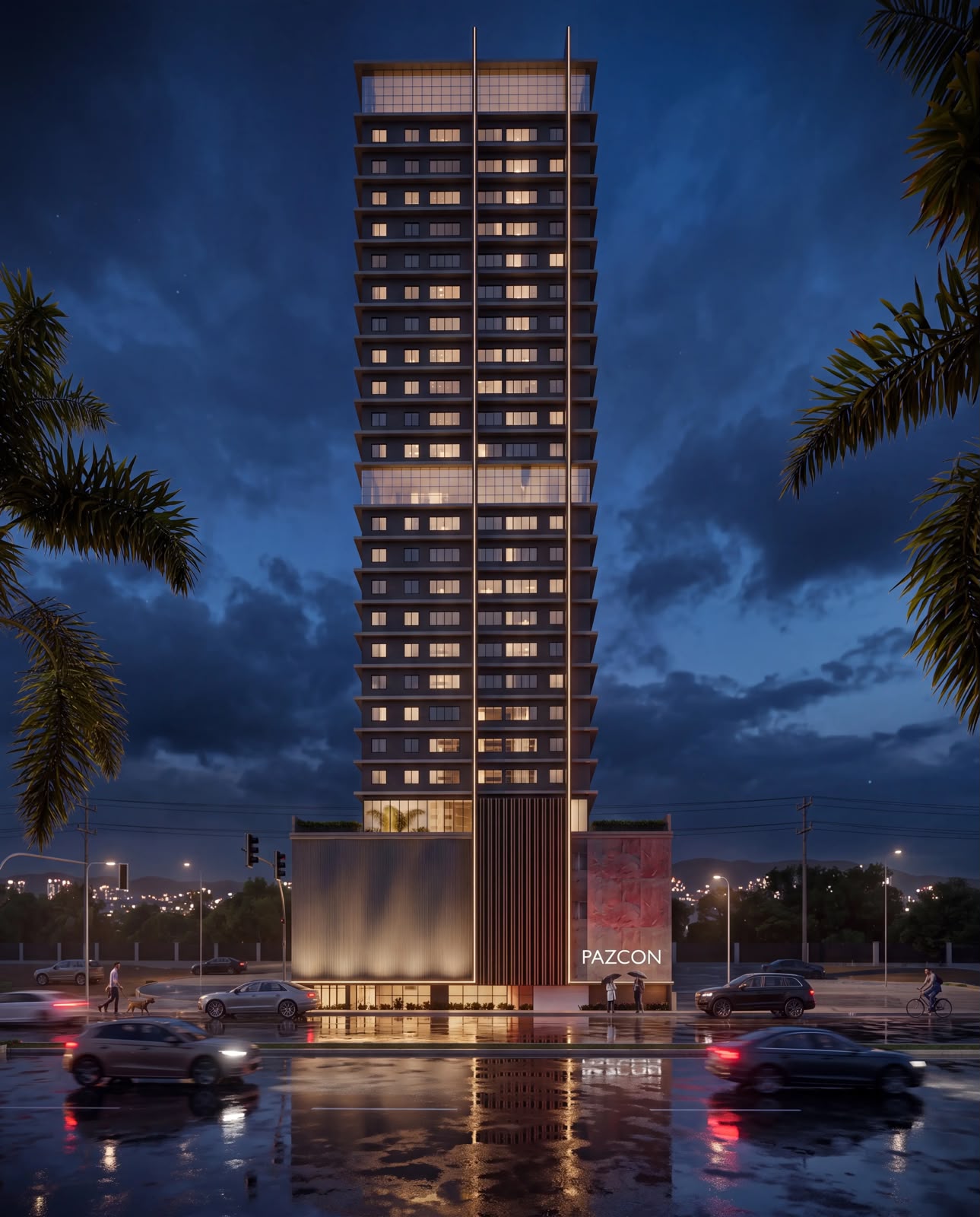 Elevare Home — Fachada noturna da torre em Balneário Perequê, Pazcon Empreendimentos, Balneário Perequê, Porto Belo SC Elevare Home — Fachada noturna da torre em Balneário Perequê, Pazcon Empreendimentos, Balneário Perequê, Porto Belo SC