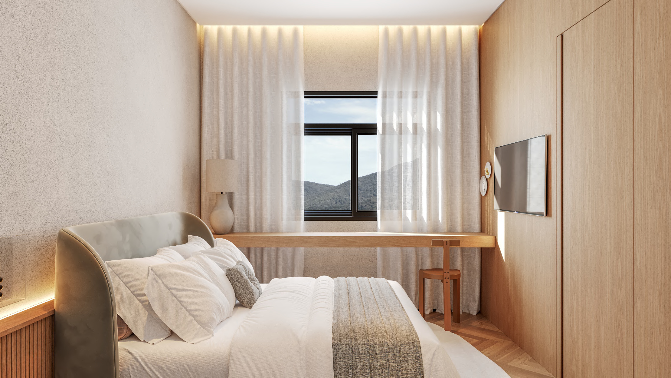 Elevare Home — Suíte do apartamento tipo 01, Pazcon Empreendimentos, Balneário Perequê, Porto Belo SC Elevare Home — Suíte do apartamento tipo 01, Pazcon Empreendimentos, Balneário Perequê, Porto Belo SC