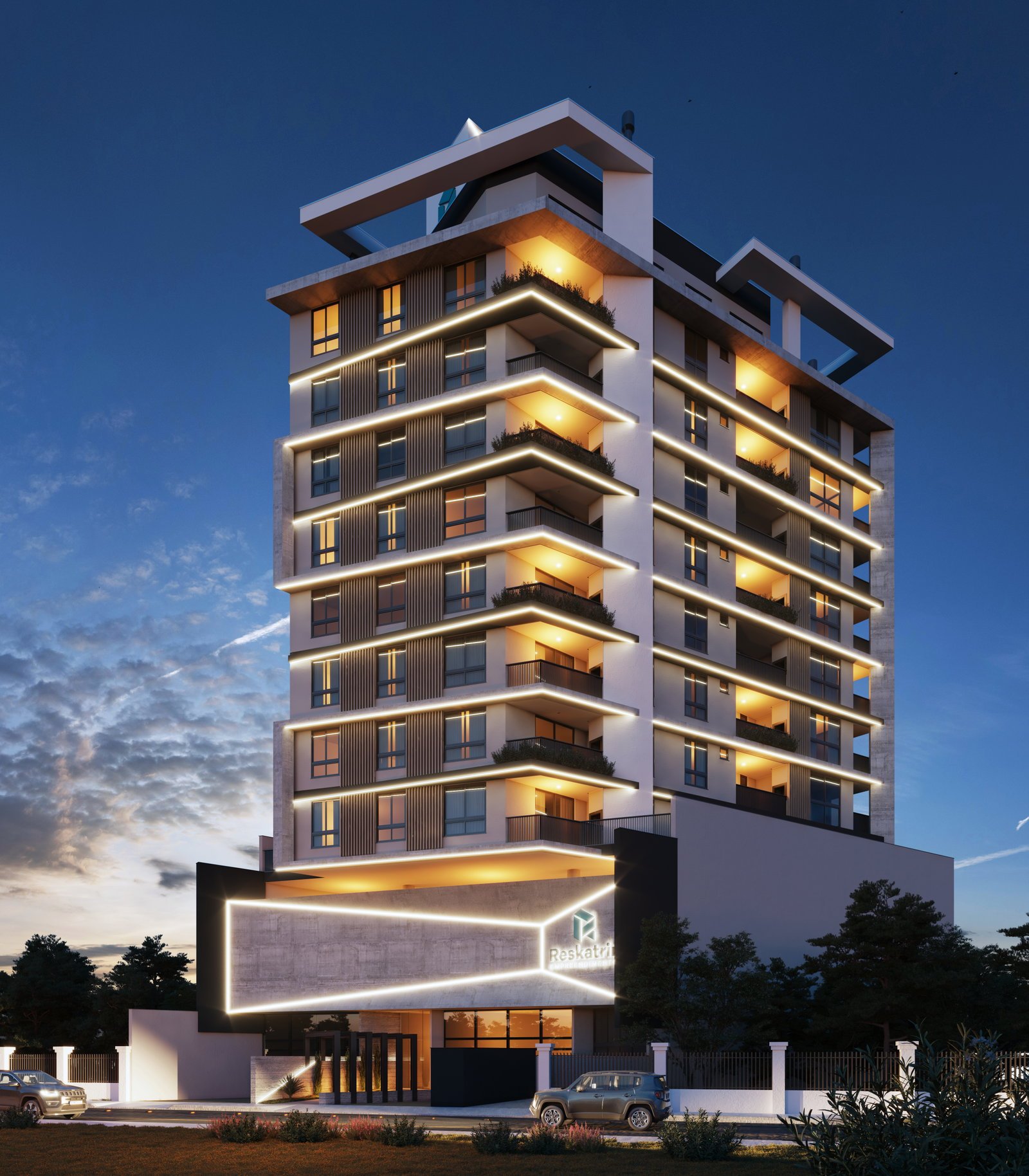 Encante Residencial — externa noturna, Reskatrin Empreendimentos, Balneário Perequê, Porto Belo SC Encante Residencial — externa noturna, Reskatrin Empreendimentos, Balneário Perequê, Porto Belo SC
