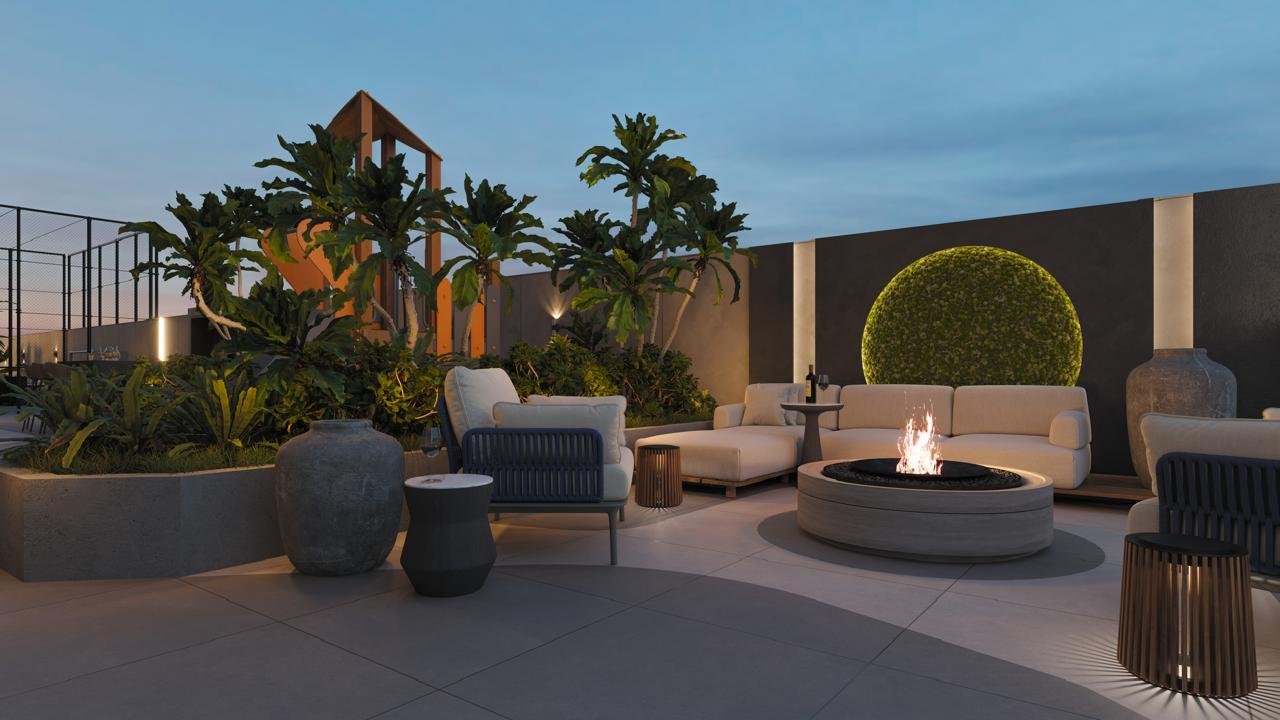 Falcon Sky Tower — Lounge fogo, Planer Empreendimentos, Balneário Perequê, Porto Belo SC