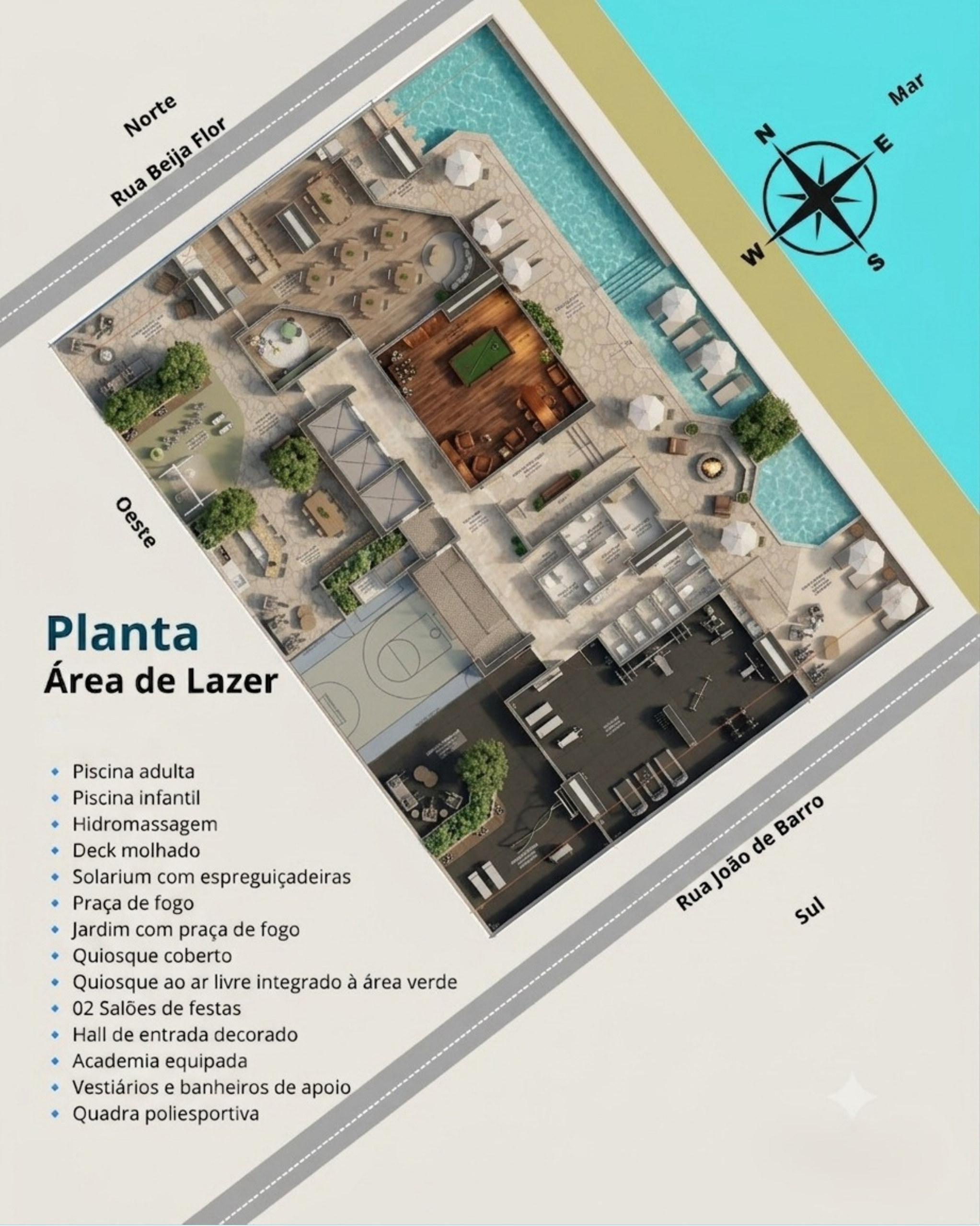 Falcon Sky Tower — planta humanizada da área de lazer de 917 m²