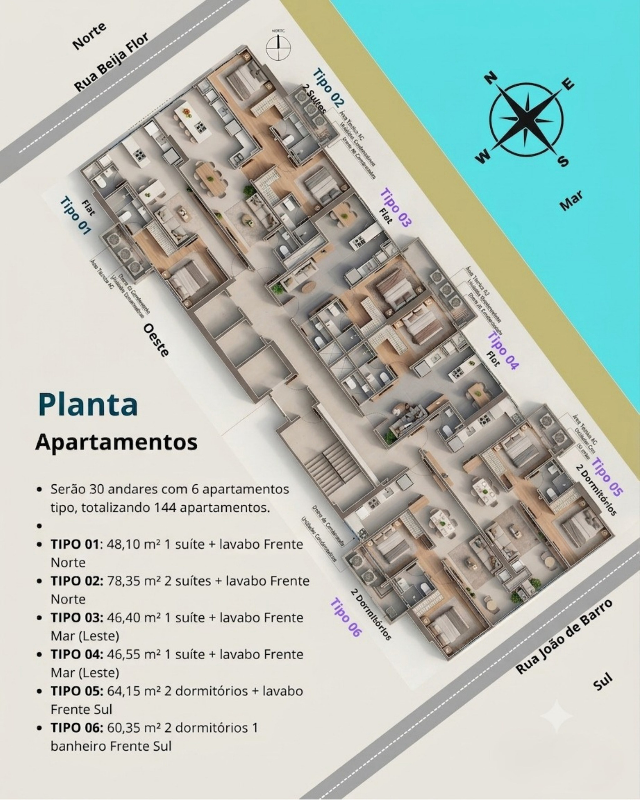 Falcon Sky Tower — planta do pavimento tipo com 6 apartamentos