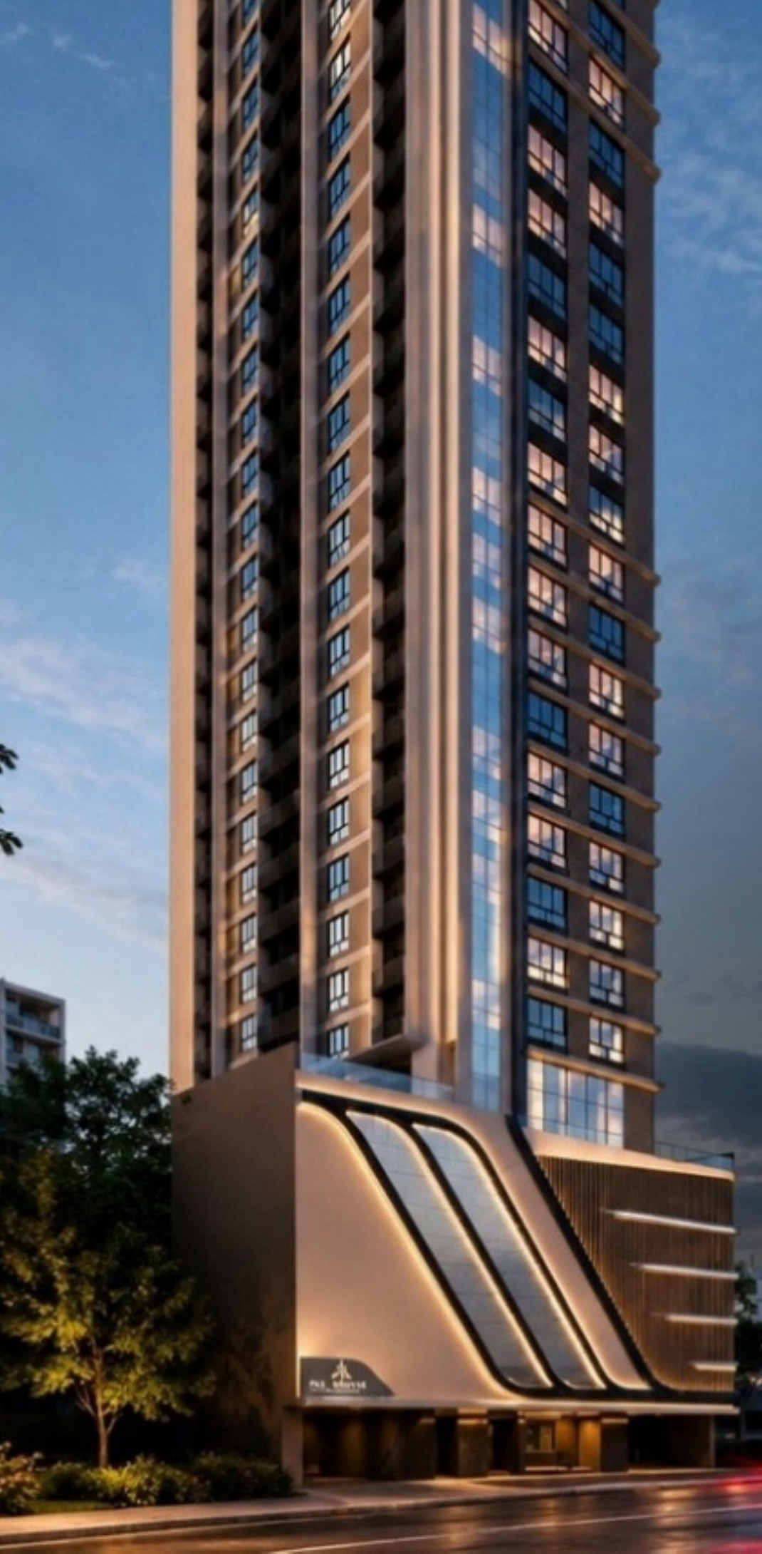 Falcon Sky Tower — vista geral da torre de 30 pavimentos em Balneário Perequê