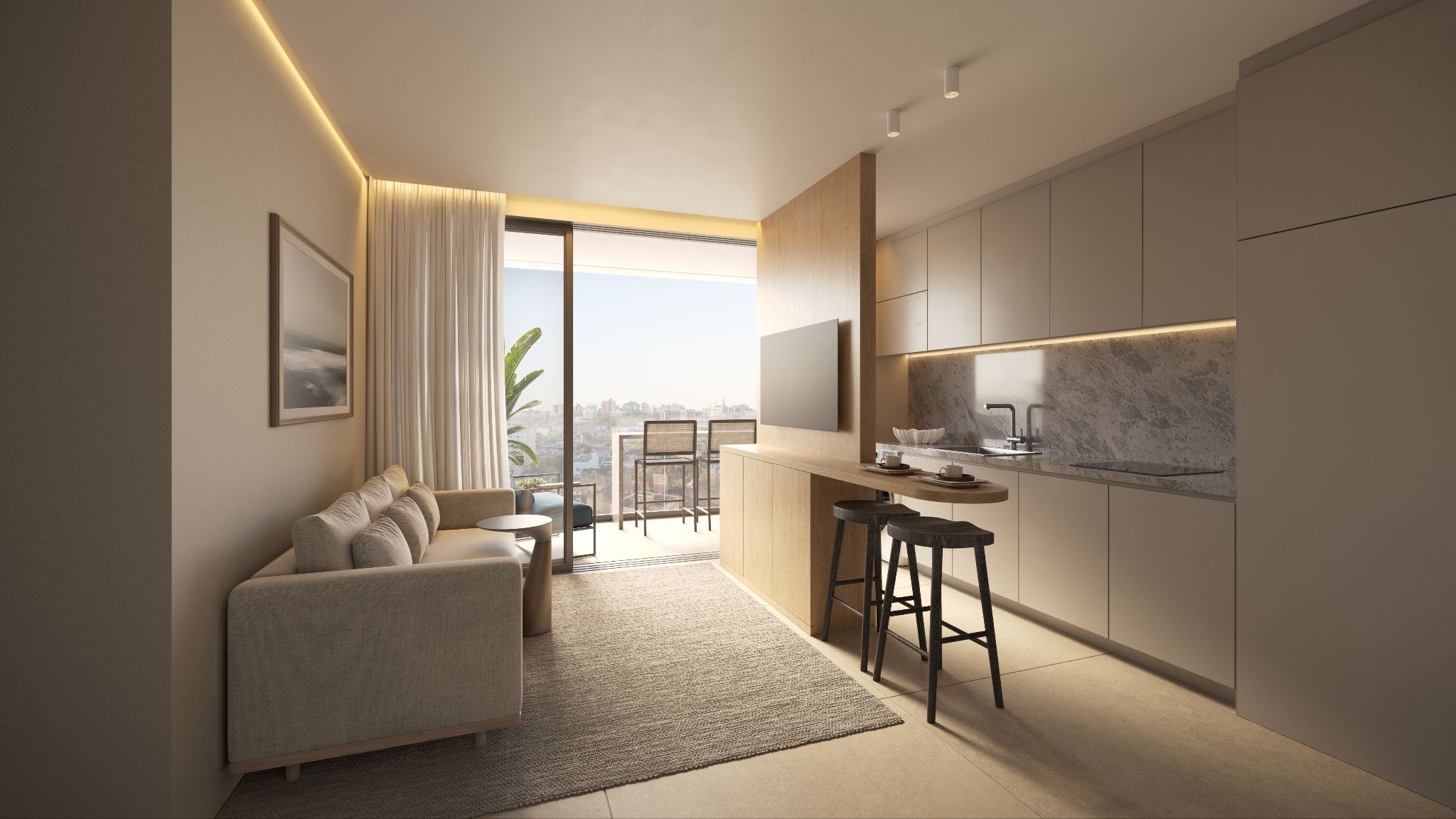 Isla Residencial Clube — living e cozinha do apartamento final 08