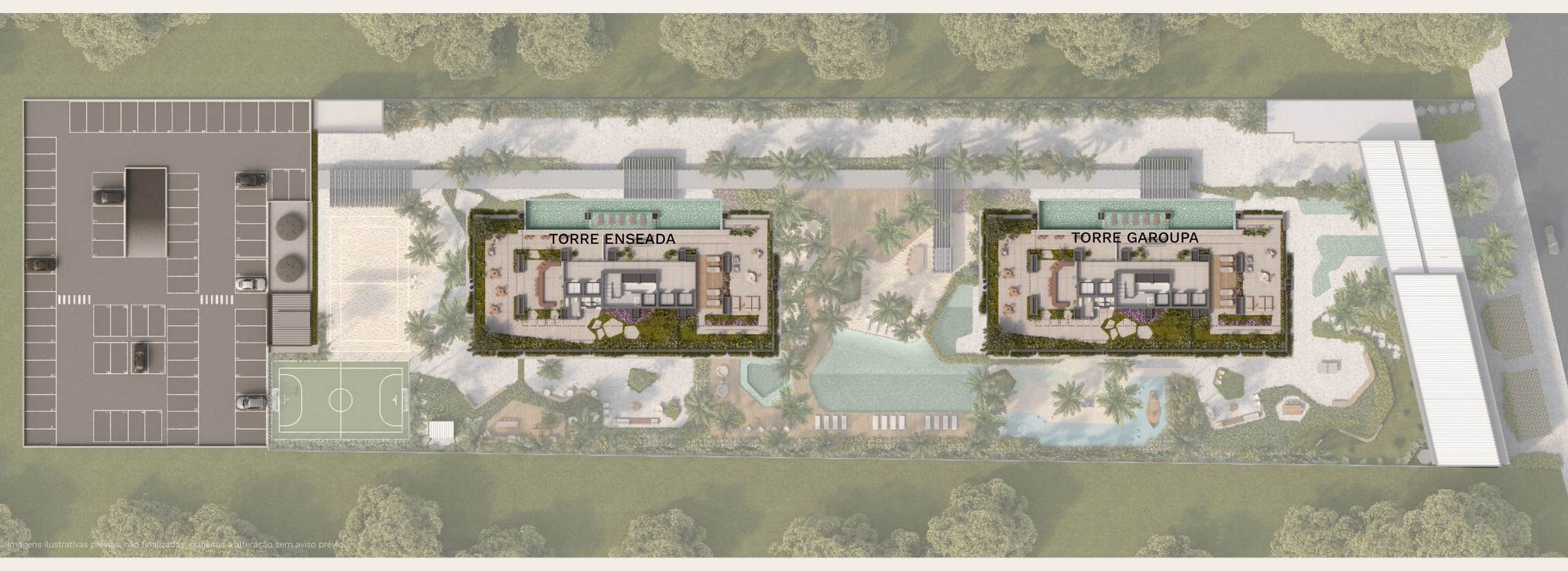 Isla Residencial Clube — implantação dos rooftops das torres Enseada e Garoupa