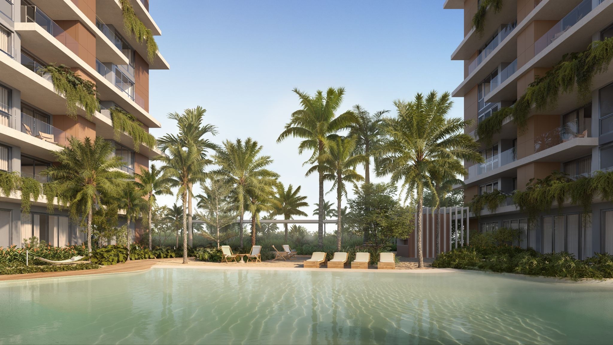 Isla Residencial Clube — piscina entre as duas torres
