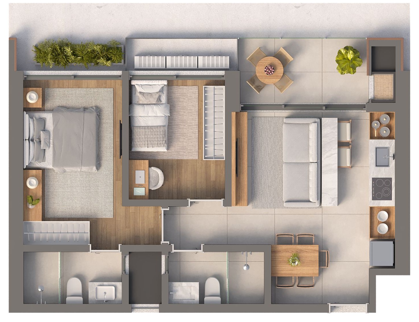 Isla Residencial Clube — planta do apartamento final 04 e 09: 61,48 m²