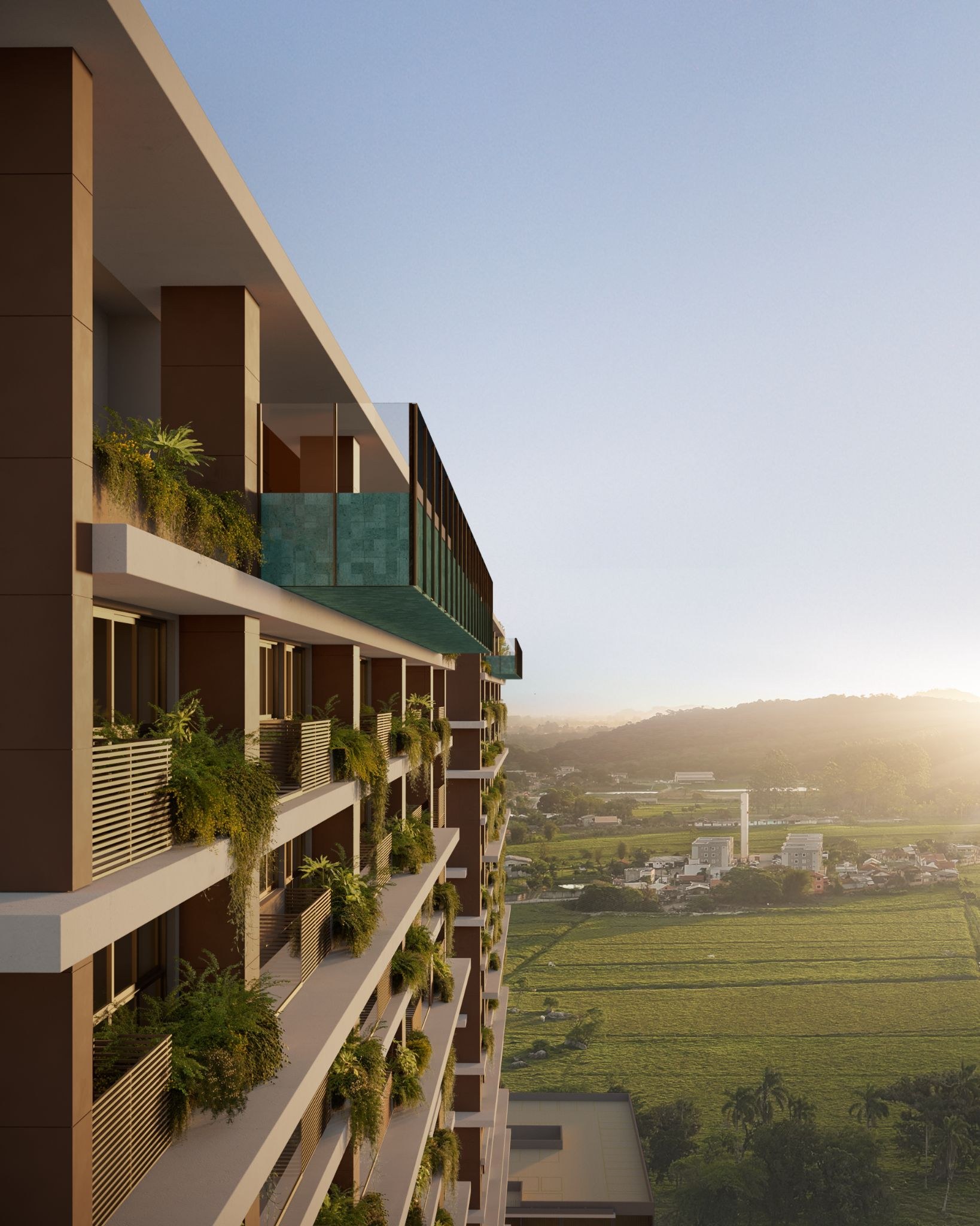 Isla Residencial Clube — varandas da torre ao pôr do sol