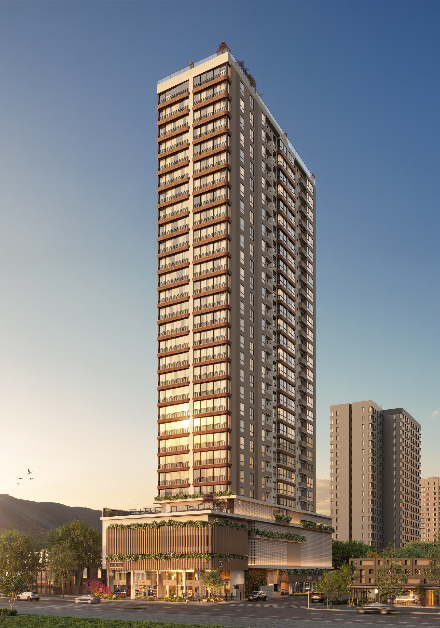 Jardine Residence — fachada ao fim da tarde, Capitali, Balneário Perequê, Porto Belo SC Jardine Residence — fachada ao fim da tarde, Capitali, Balneário Perequê, Porto Belo SC