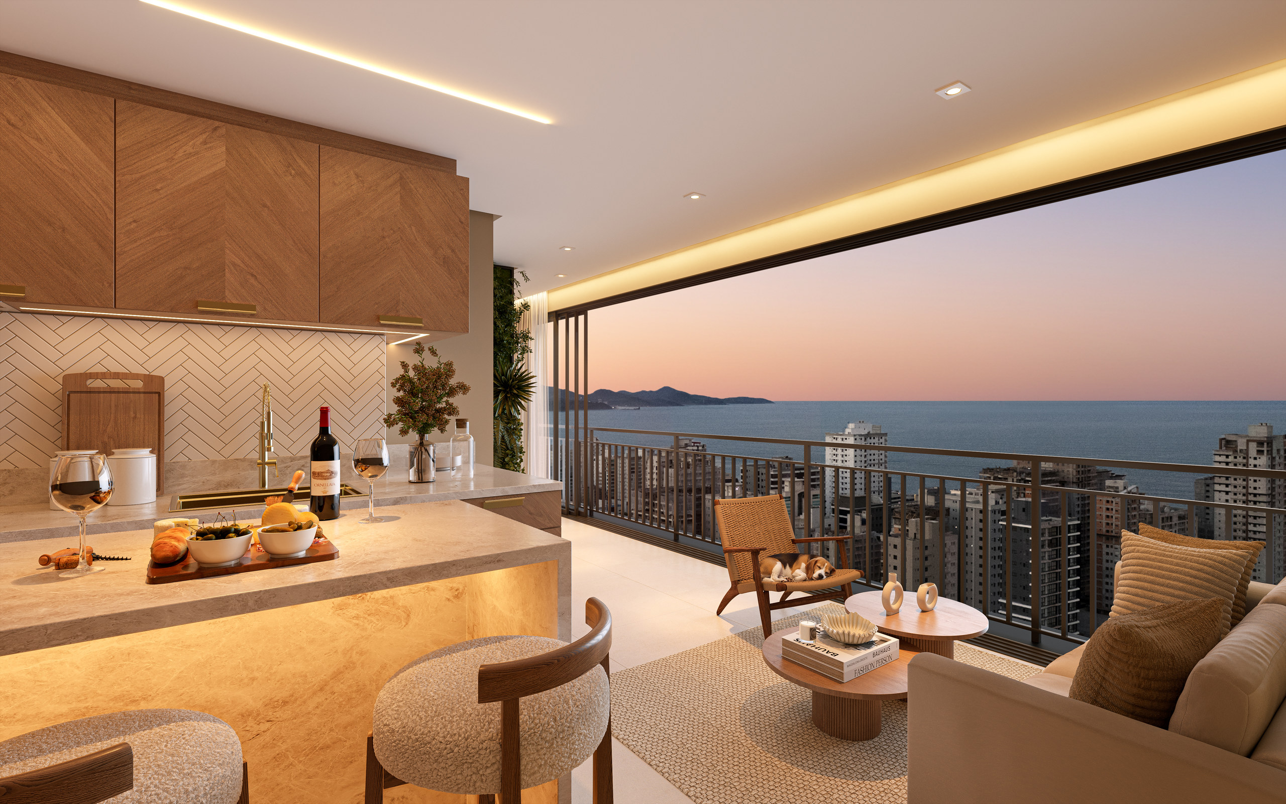 Jardine Residence — living do Tipo 2 com esquadria panorâmica, Capitali, Balneário Perequê, Porto Belo SC Jardine Residence — living do Tipo 2 com esquadria panorâmica, Capitali, Balneário Perequê, Porto Belo SC