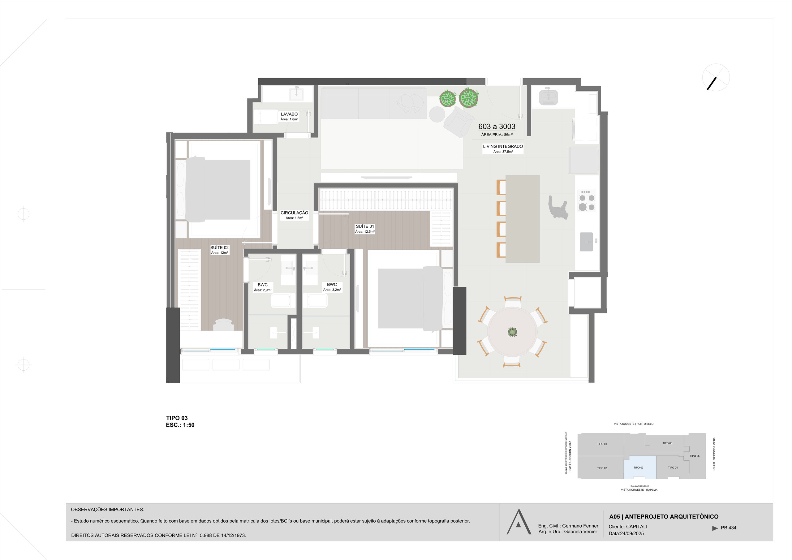 Jardine Residence — planta do Tipo 3, Capitali, Balneário Perequê, Porto Belo SC Jardine Residence — planta do Tipo 3, Capitali, Balneário Perequê, Porto Belo SC
