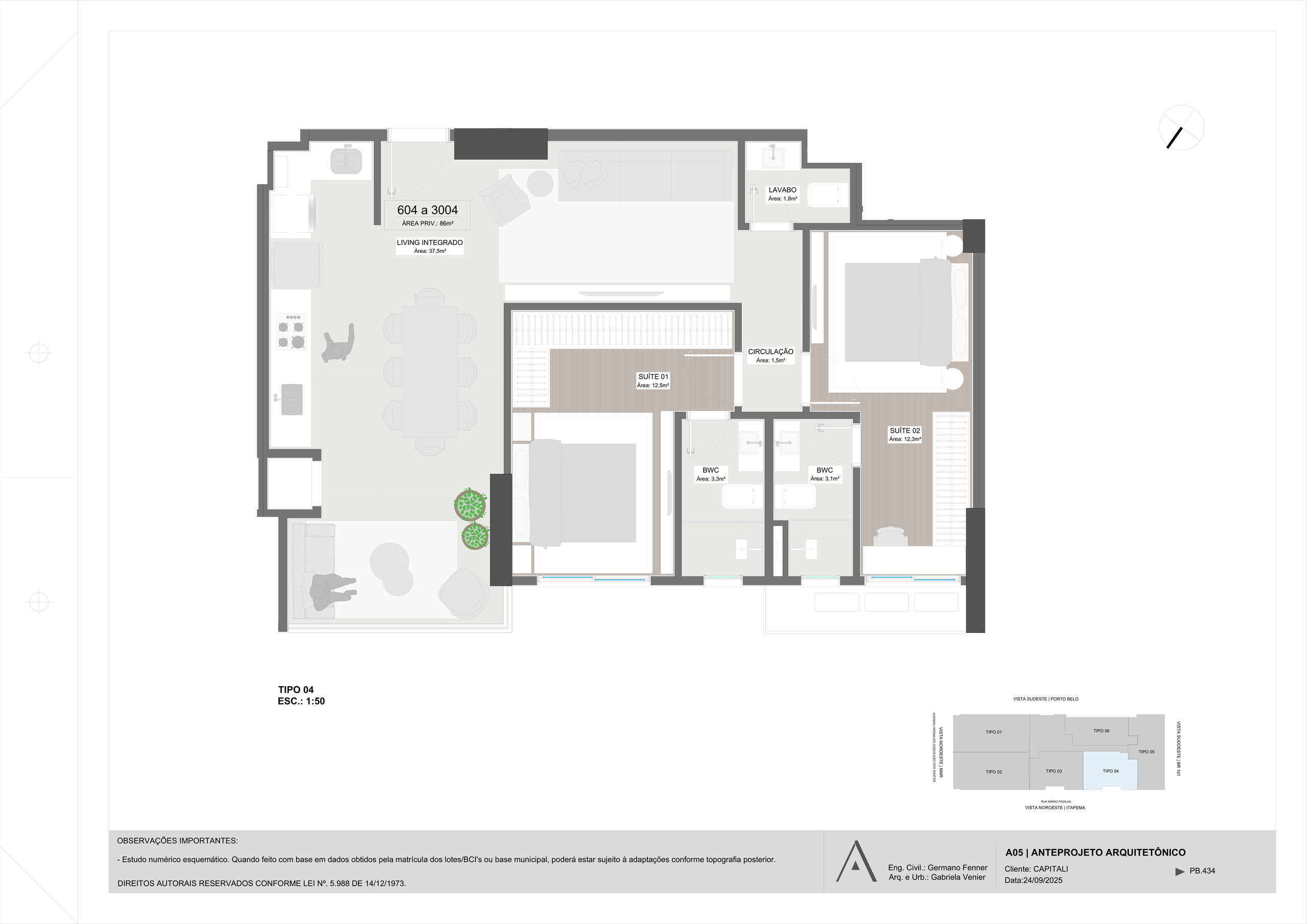 Jardine Residence — planta do Tipo 4, Capitali, Balneário Perequê, Porto Belo SC Jardine Residence — planta do Tipo 4, Capitali, Balneário Perequê, Porto Belo SC