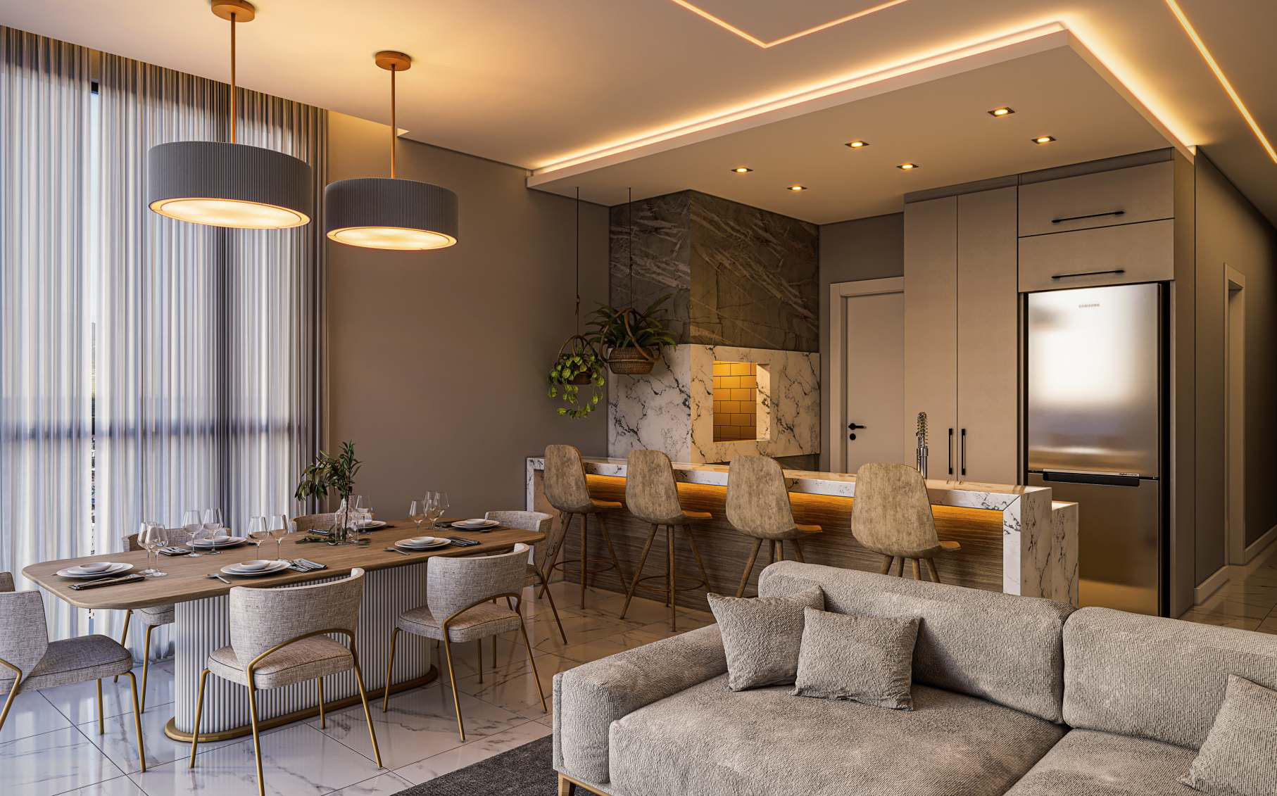 Kansas City Residence — Living do apartamento, Fascon, Balneário Perequê, Porto Belo SC