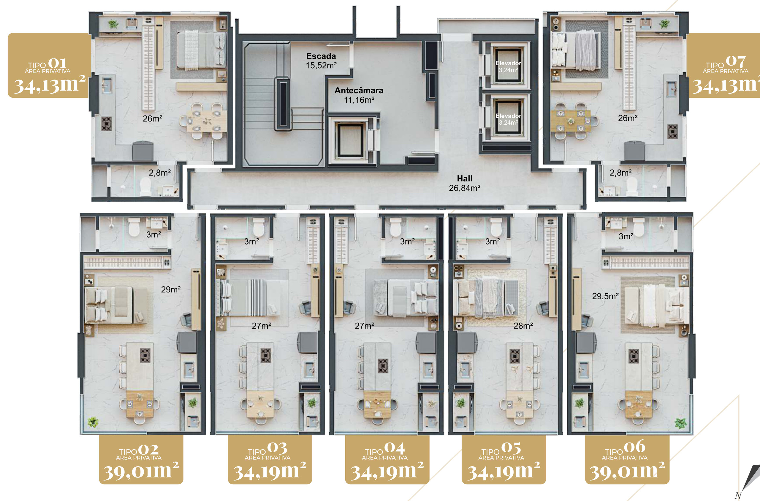 Kansas City Residence — Planta dos flats, Fascon, Balneário Perequê, Porto Belo SC