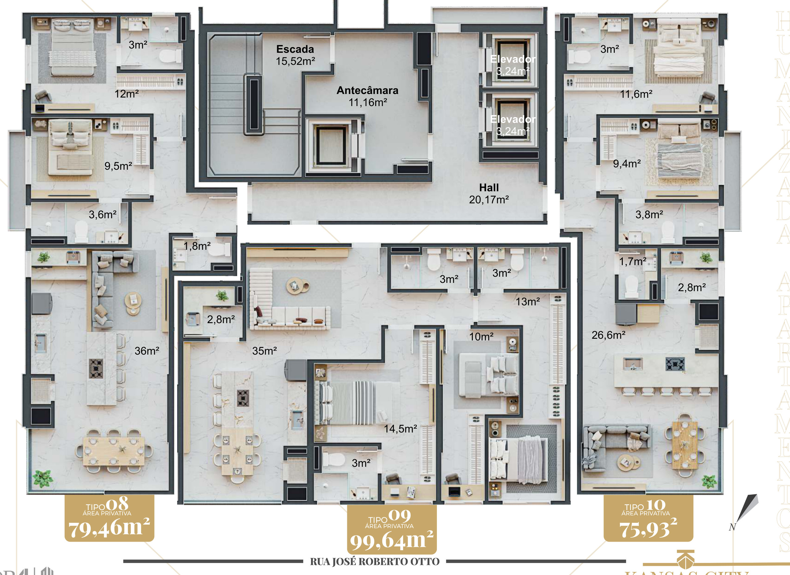 Kansas City Residence — Planta dos Tipos 08, Fascon, Balneário Perequê, Porto Belo SC