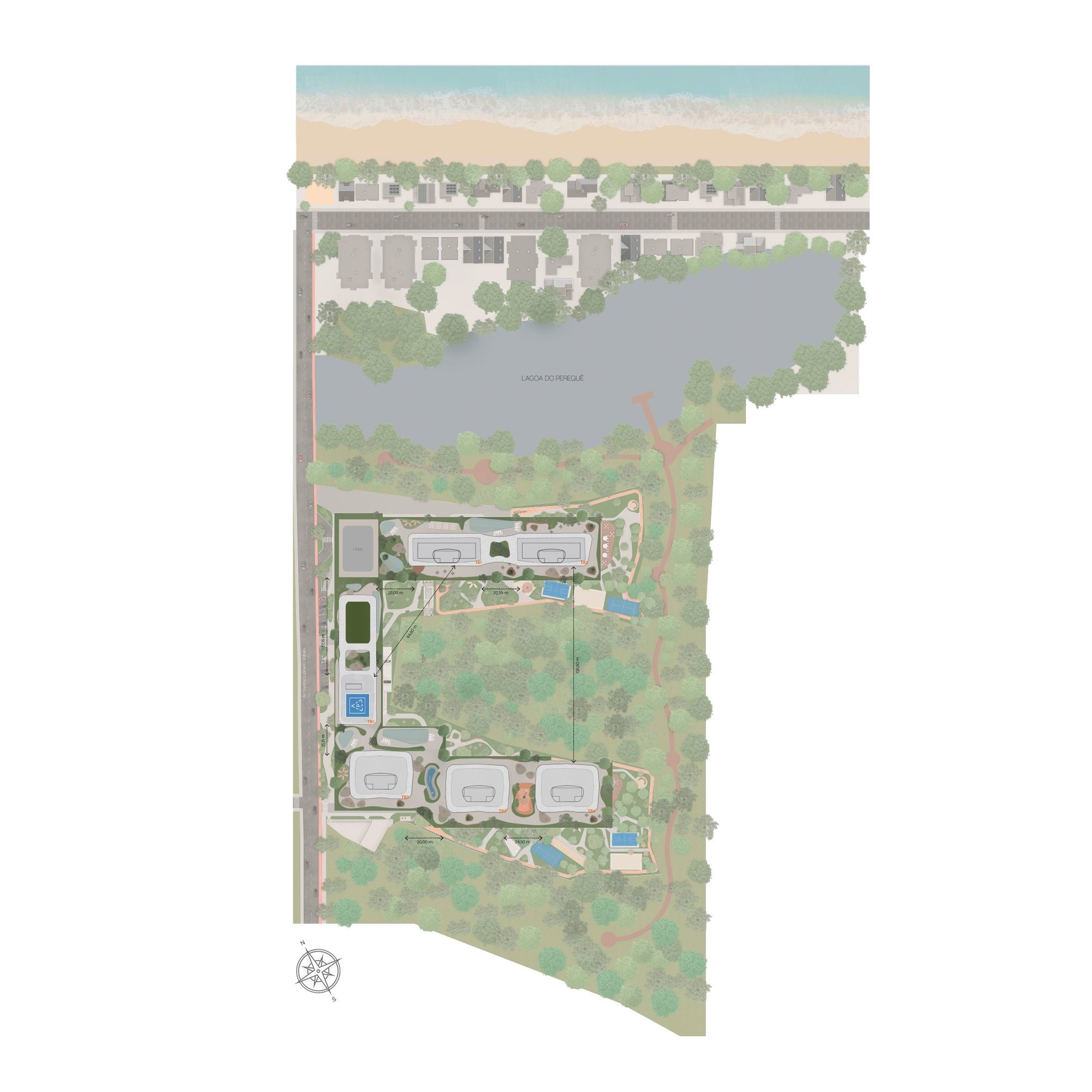 Lagom Pereque — implantacao com terreo com lazer com legenda com, GT Home & ABC, Balneário Perequê, Porto Belo SC