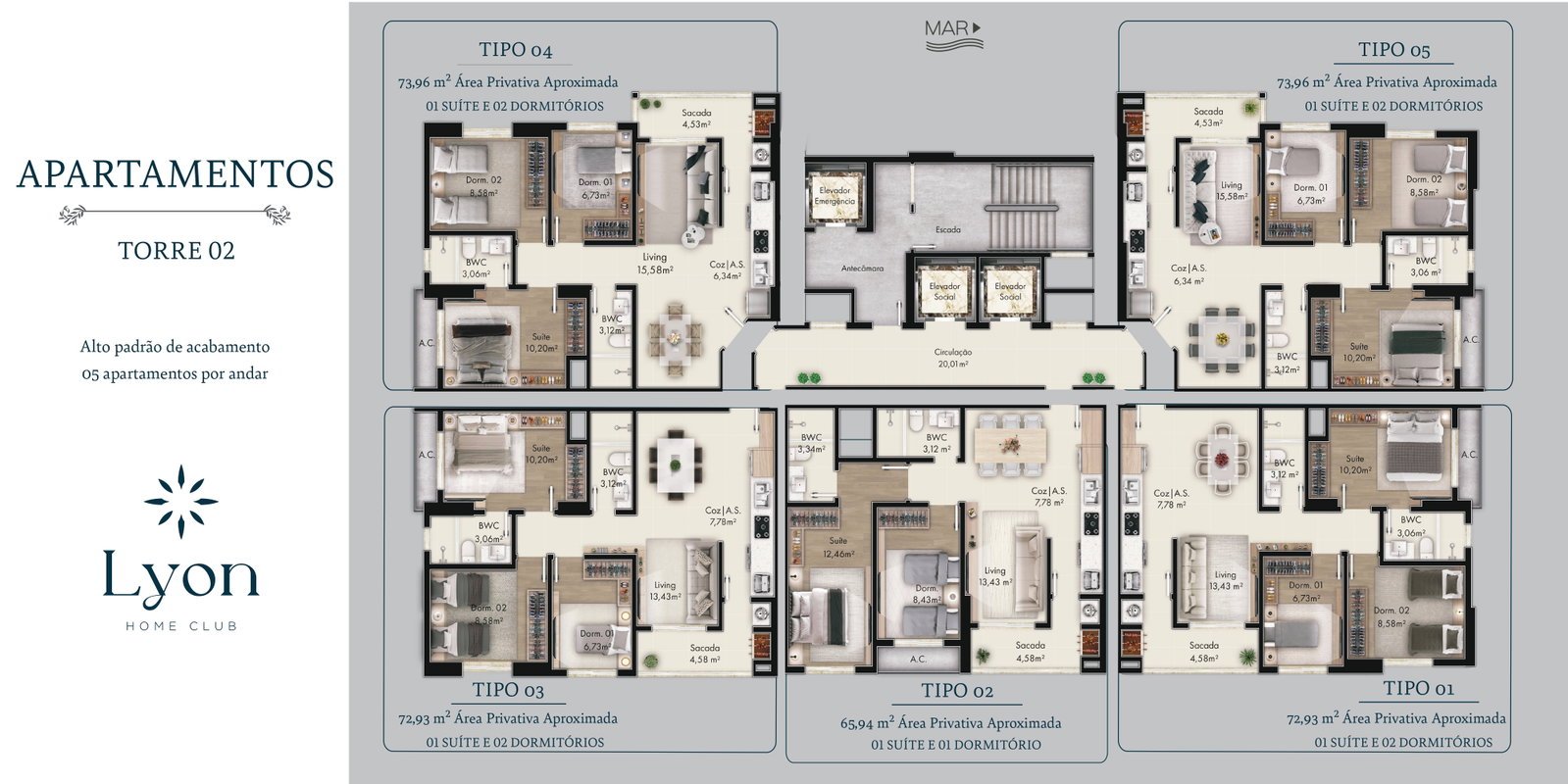 Lyon Home Club - Torre 2 — planta humanizada do pavimento tipo da Torre 2, Pasqualotto, Porto Belo SC Lyon Home Club - Torre 2 — planta humanizada do pavimento tipo da Torre 2, Pasqualotto, Porto Belo SC
