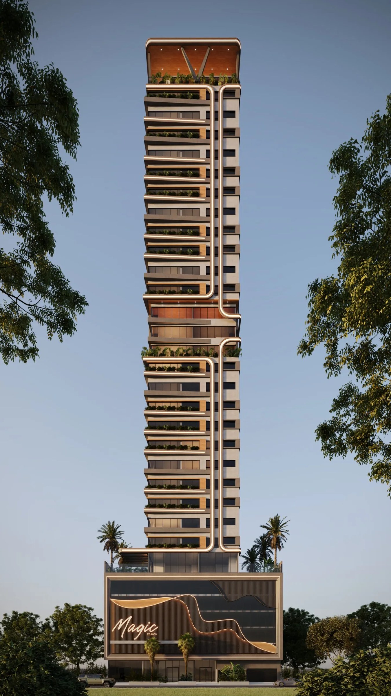 Magic Studios — fachada da torre, Maxces Empreendimentos, Vila Nova, Porto Belo SC
