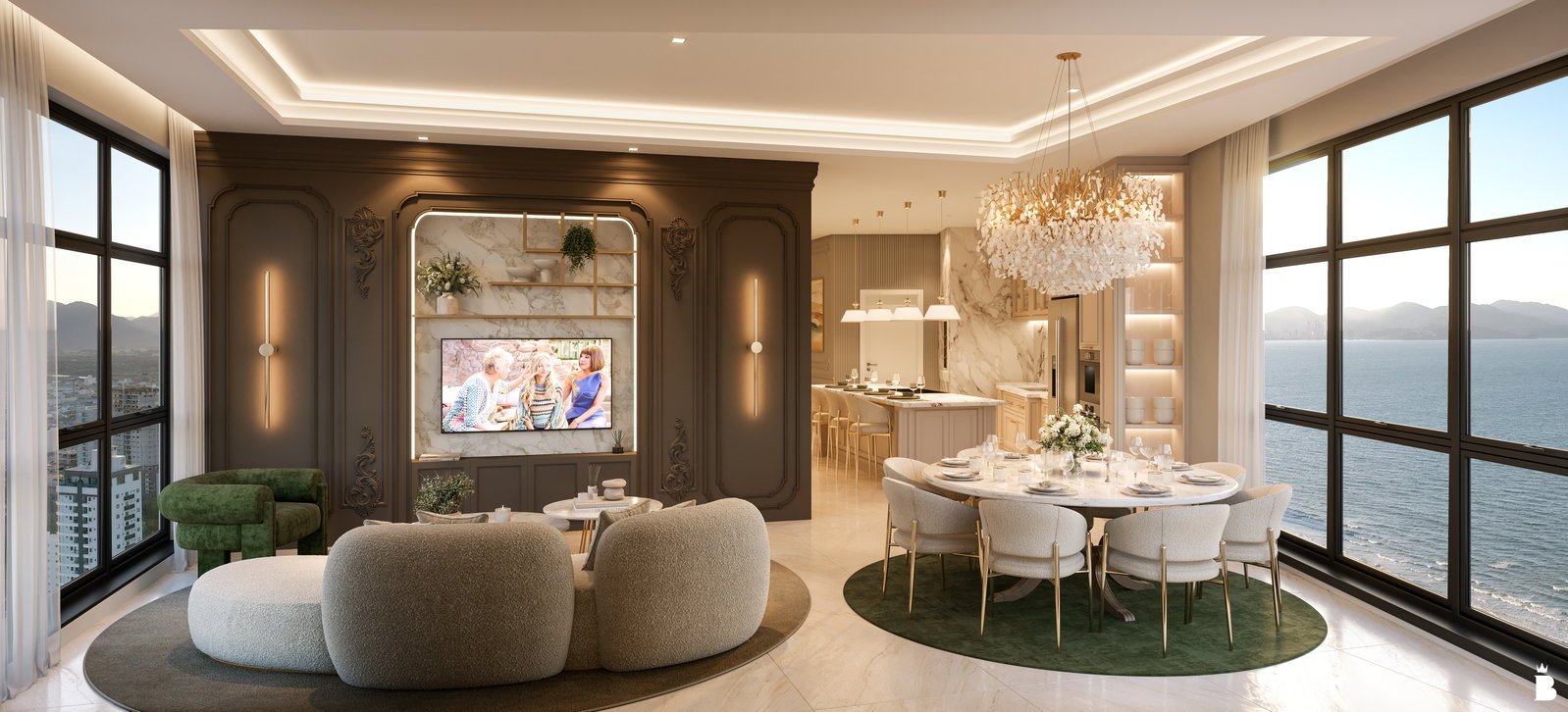 Megáli Agápi Residence — living e cozinha tipo rf, Santana Construtora, Balneário Perequê, Porto Belo SC Megáli Agápi Residence — living e cozinha tipo rf, Santana Construtora, Balneário Perequê, Porto Belo SC