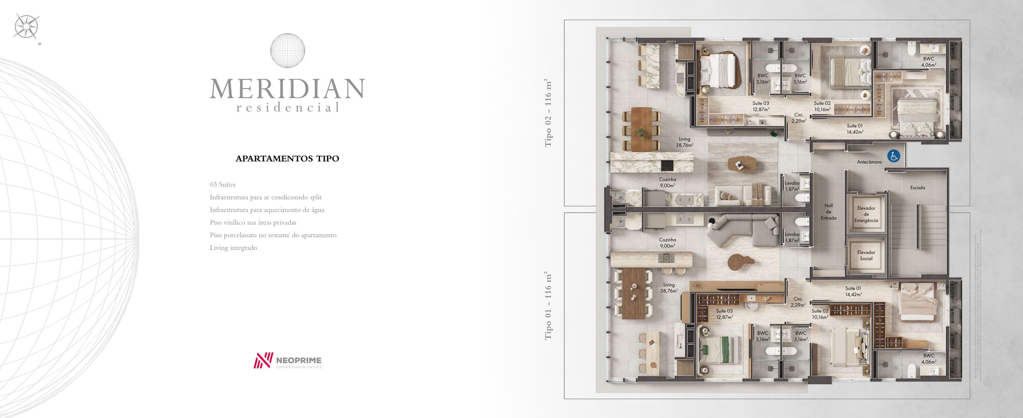 Meridian — planta e tipologias 1, Neoprime Empreendimentos, Balneário Perequê, Porto Belo SC Meridian — planta e tipologias 1, Neoprime Empreendimentos, Balneário Perequê, Porto Belo SC