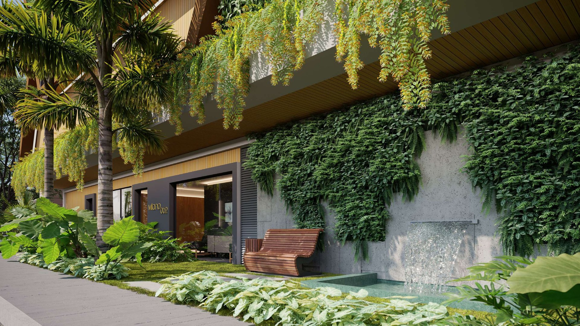 Milano 062 — Acesso com jardim vertical, Mella Construtora, Balneário Perequê, Porto Belo SC