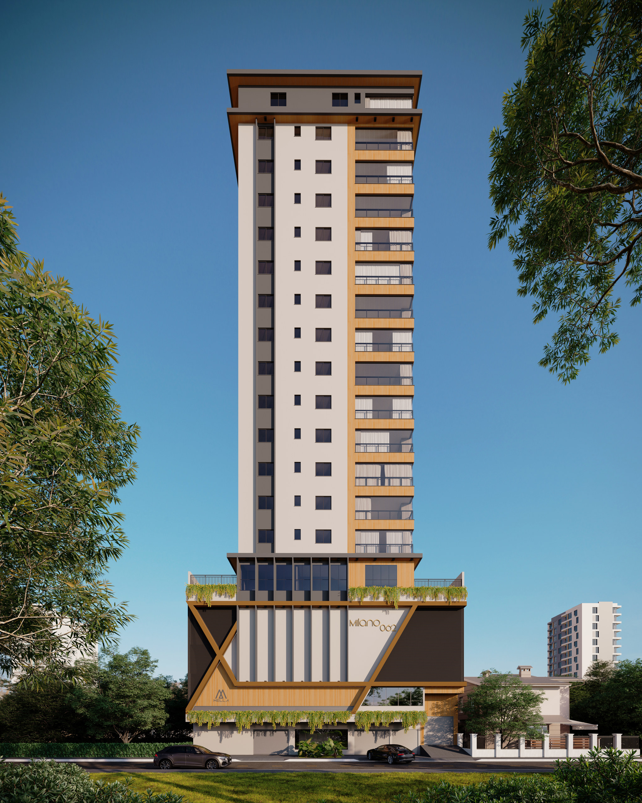 Milano 062 — Fachada pela Rua Santa Terezinha, Mella Construtora, Balneário Perequê, Porto Belo SC