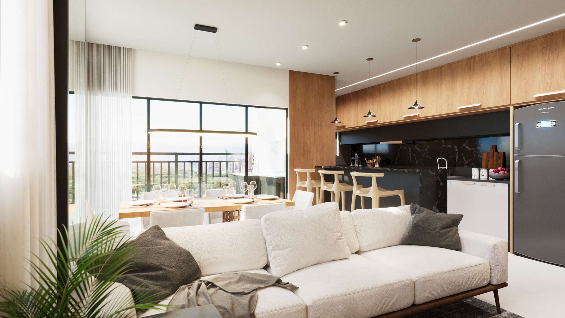 Milano 062 — Living e cozinha (Final 02), Mella Construtora, Balneário Perequê, Porto Belo SC