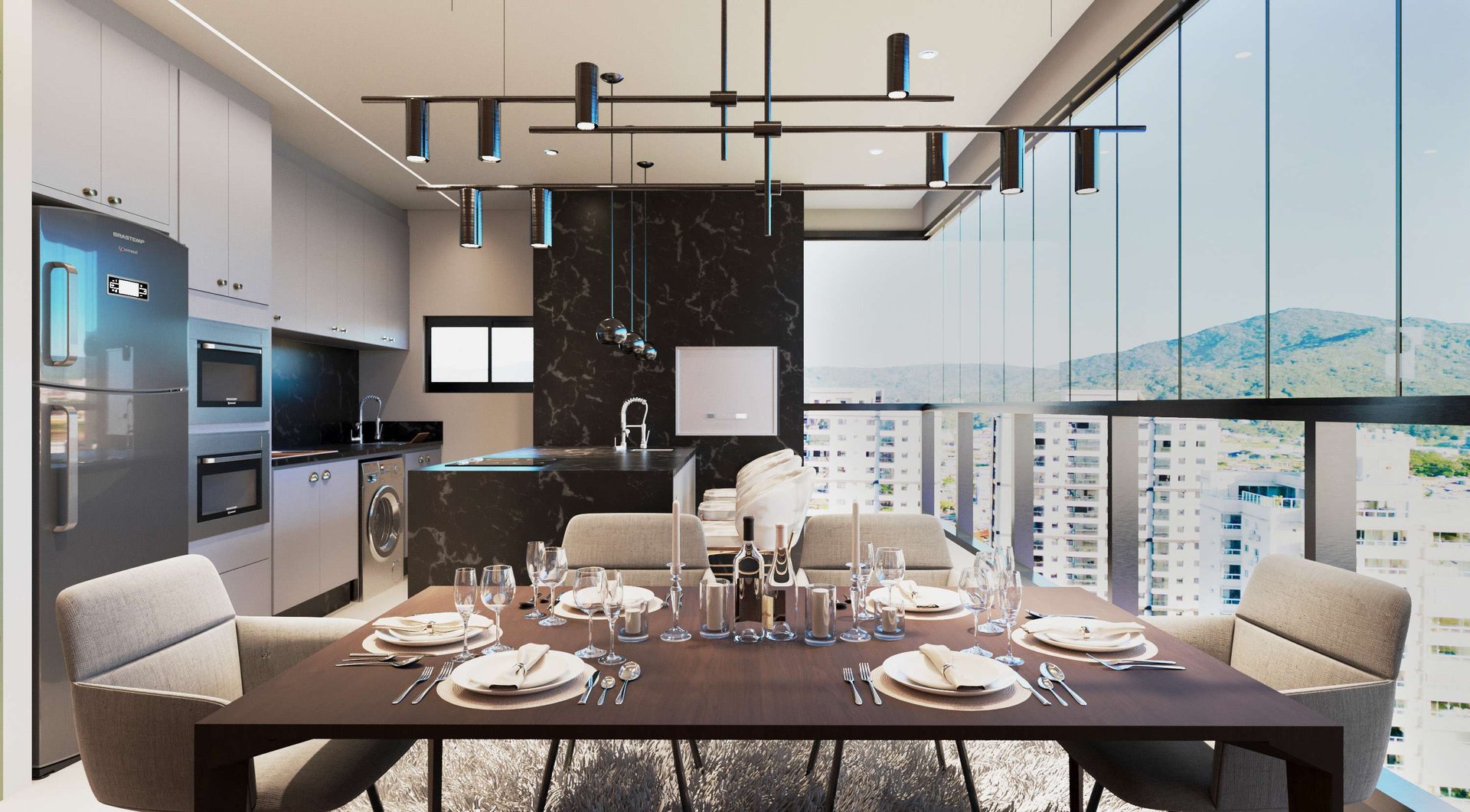 Milano 062 — Sala de jantar e cozinha (Final 03), Mella Construtora, Balneário Perequê, Porto Belo SC