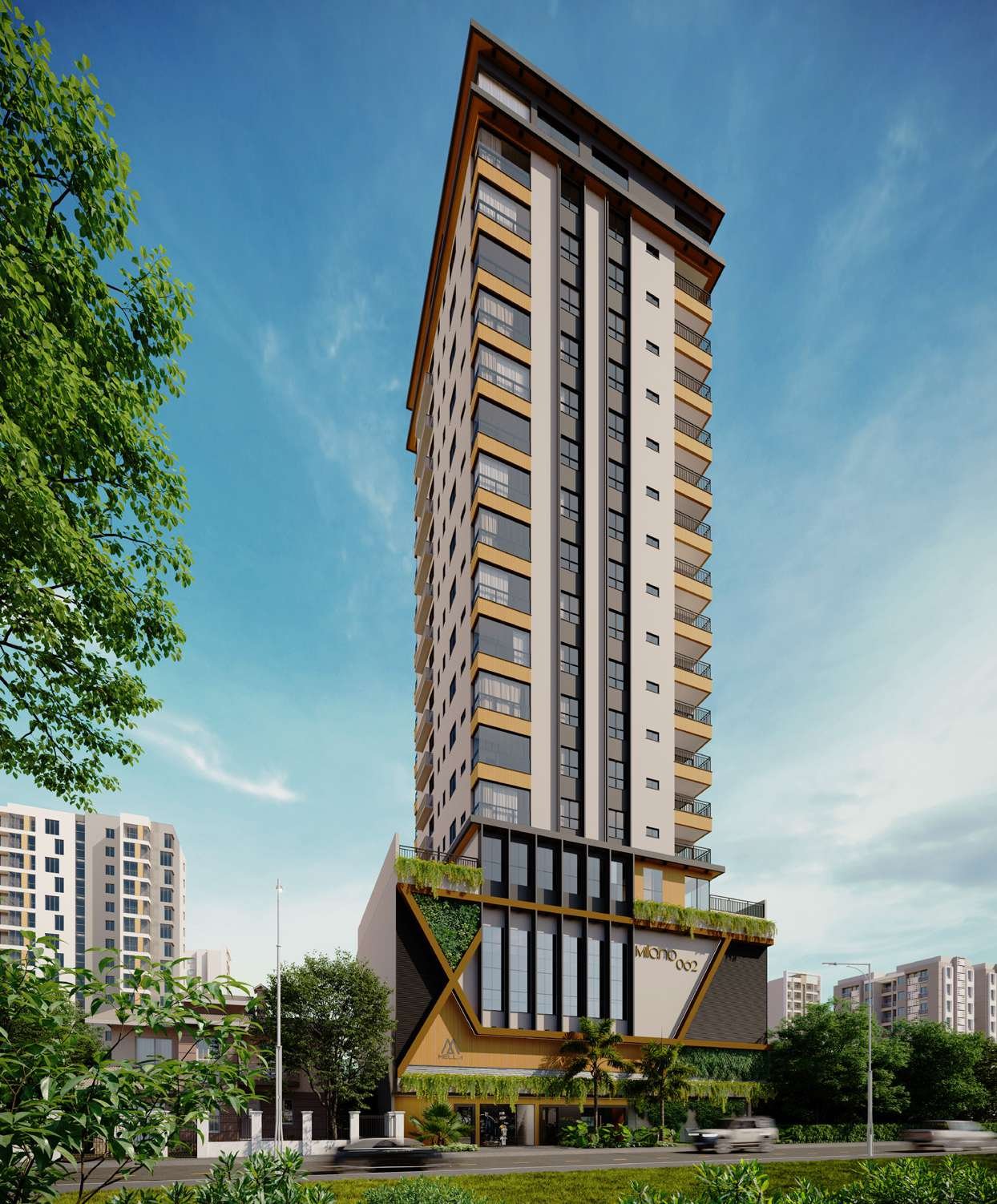 Milano 062 — Torre em vista diurna, Mella Construtora, Balneário Perequê, Porto Belo SC