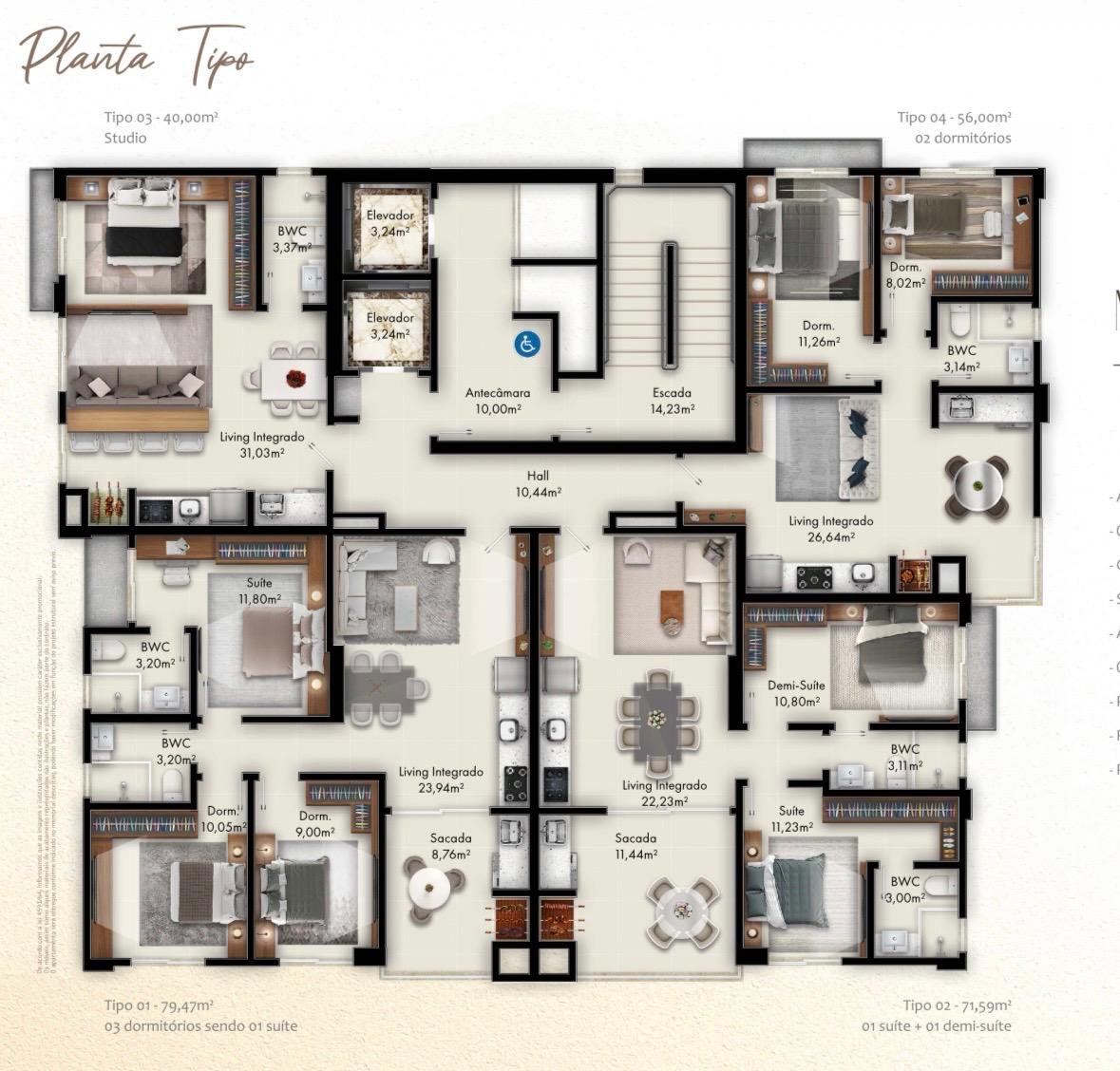 Montpellier Residence — planta e tipologias 1, LG Dellagnelo, Porto Belo SC