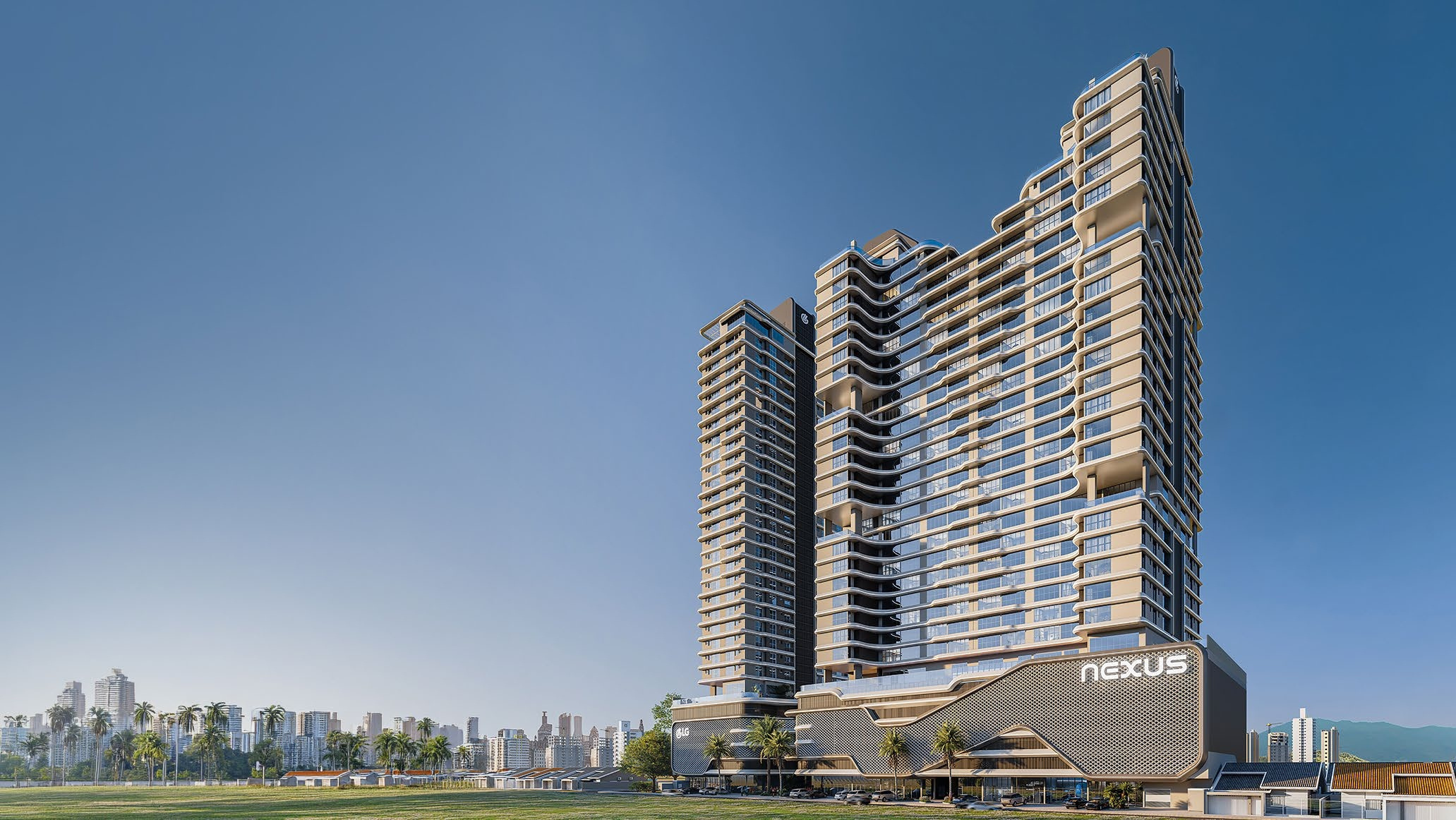 Nexus — fachada das 2 torres da LG Empreendimentos em Porto Belo SC