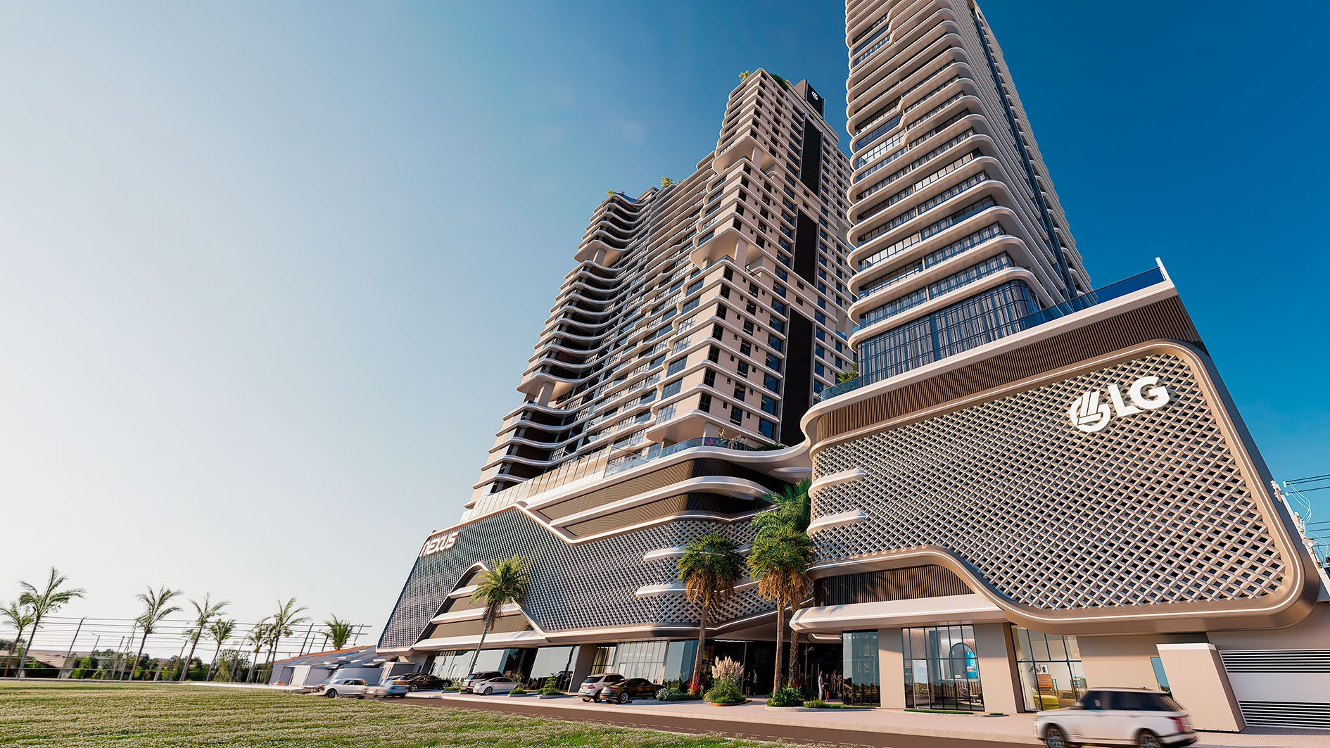 Nexus — perspectiva das torres e do boulevard comercial