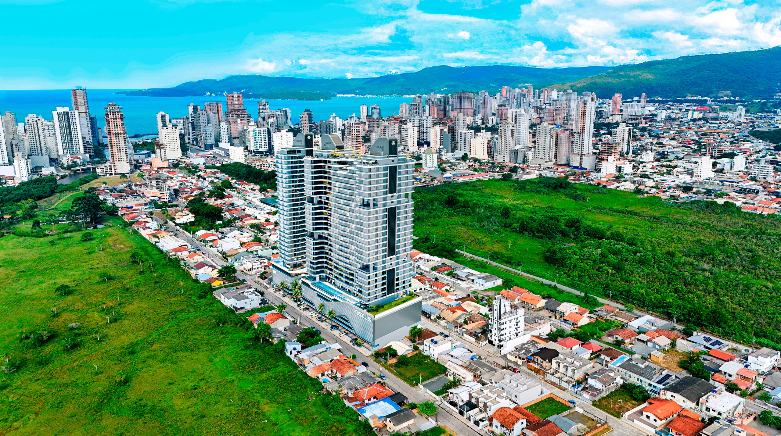 Nexus — vista aérea da implantação em Balneário Perequê