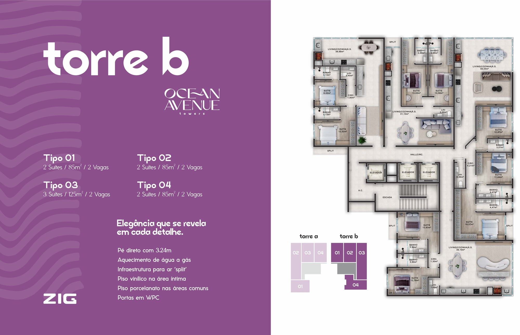 Ocean Avenue Towers — planta e tipologias 2, ZIG Empreendimentos, Balneário Perequê, Porto Belo SC