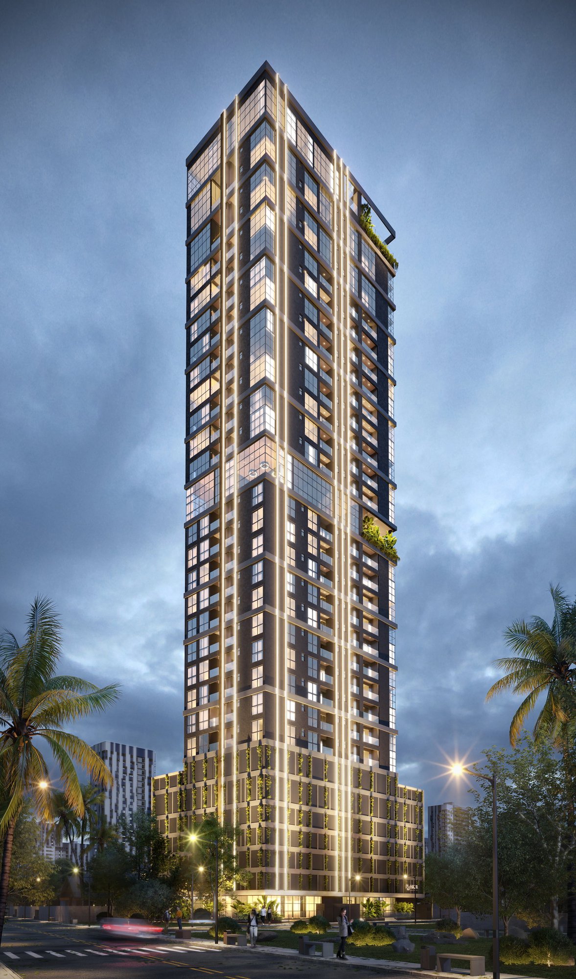 Park View Residencial — fachada noturna, Haja, Balneário Perequê, Porto Belo SC