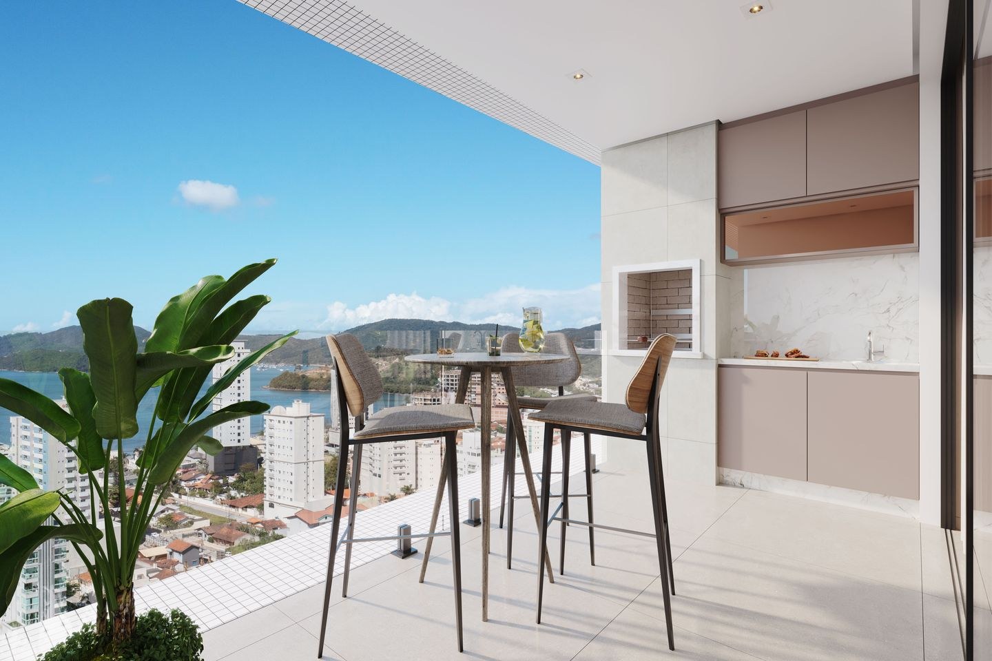 Platja D'en Bossa — Varanda com churrasqueira, Cescon Construtora e Incorporadora, Balneário Perequê, Porto Belo SC