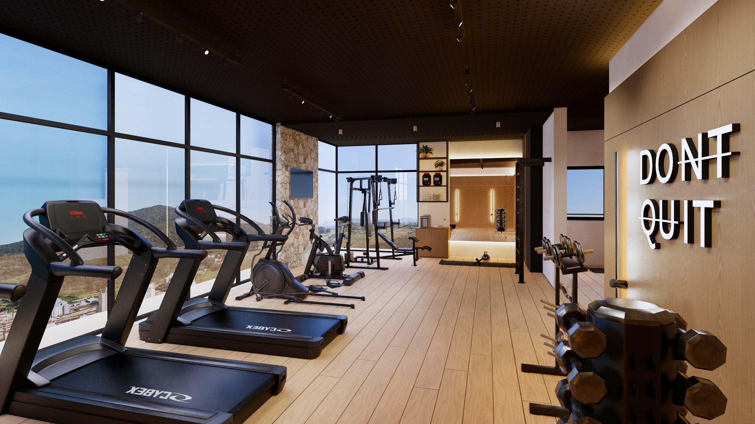 Porto Amalfi Residence — academia com vista panorâmica, AR Incorporadora, Balneário Perequê, Porto Belo SC
