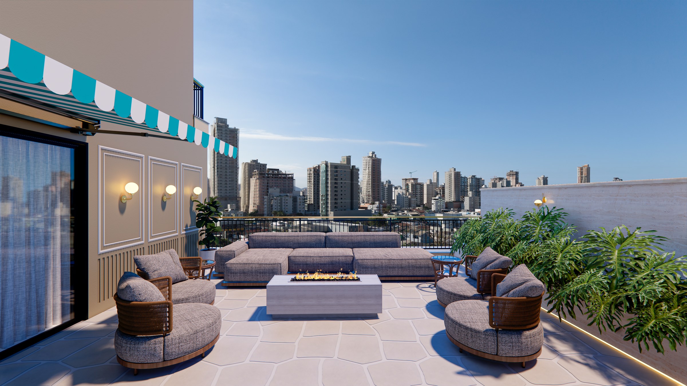 Porto Amalfi Residence — praça de fogo com lounge externo, AR Incorporadora, Balneário Perequê, Porto Belo SC