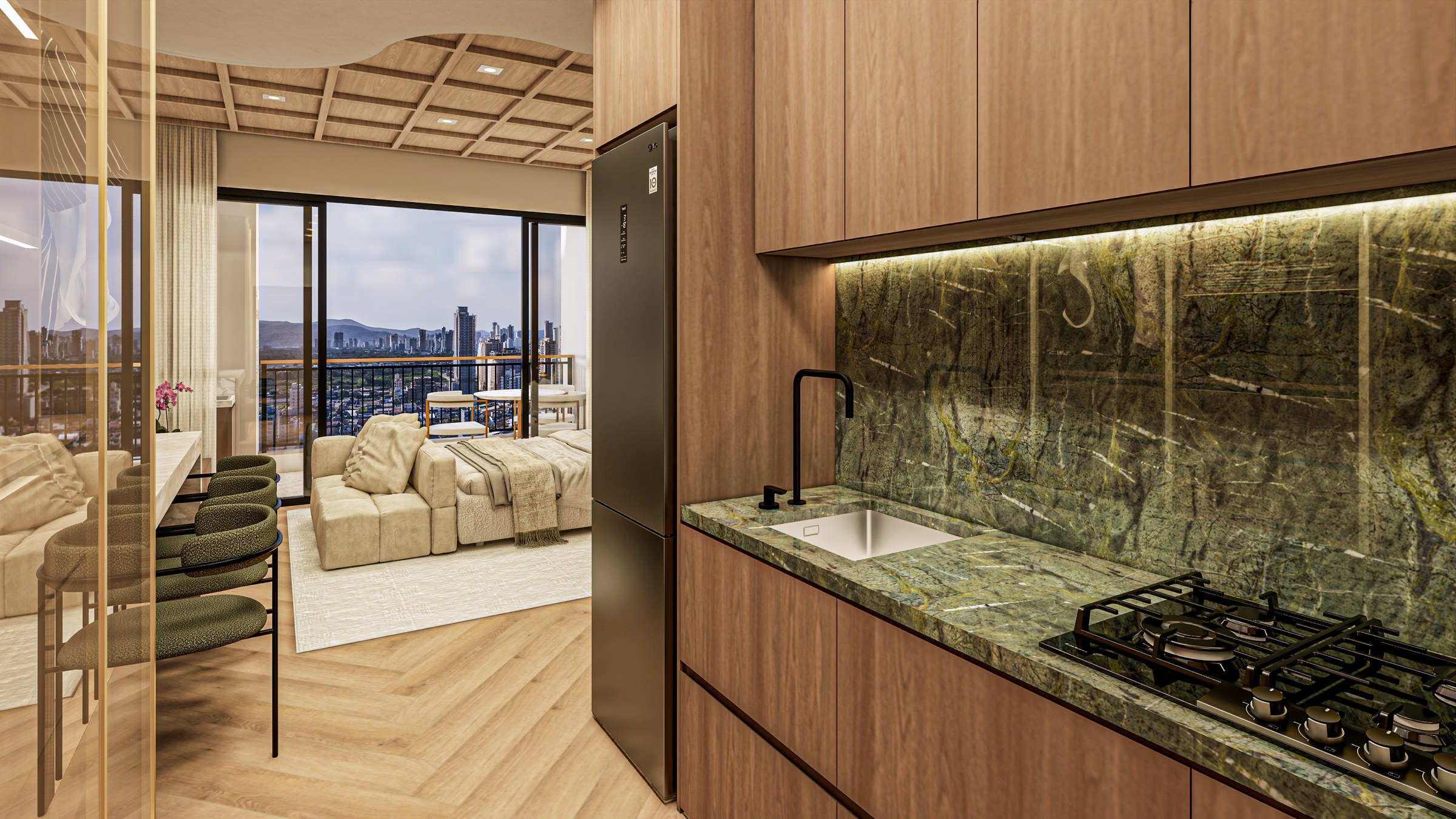 Porto Amalfi Residence — cozinha do studio, AR Incorporadora, Balneário Perequê, Porto Belo SC