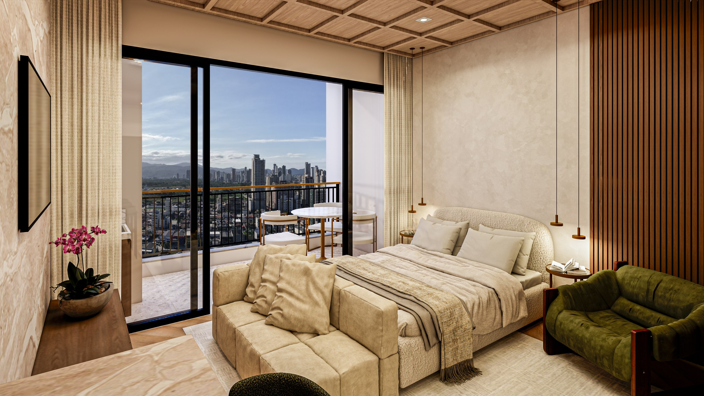 Porto Amalfi Residence — studio decorado com sacada, AR Incorporadora, Balneário Perequê, Porto Belo SC