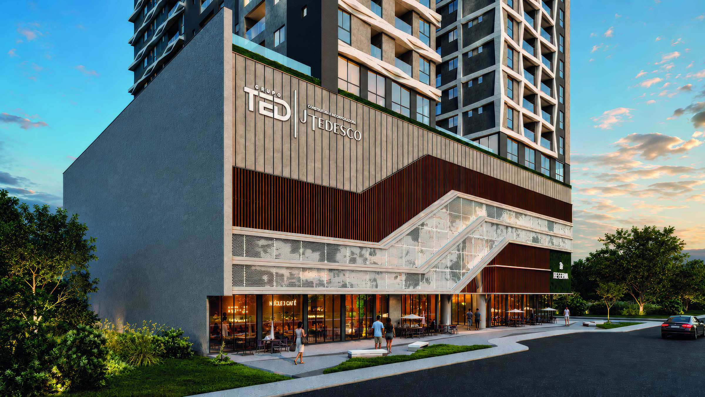 Reserva Tedesco & Mensch — embasamento comercial com fachada ripada, Grupo TED, Jardim Dourado, Porto Belo SC Reserva Tedesco & Mensch — embasamento comercial com fachada ripada, Grupo TED, Jardim Dourado, Porto Belo SC