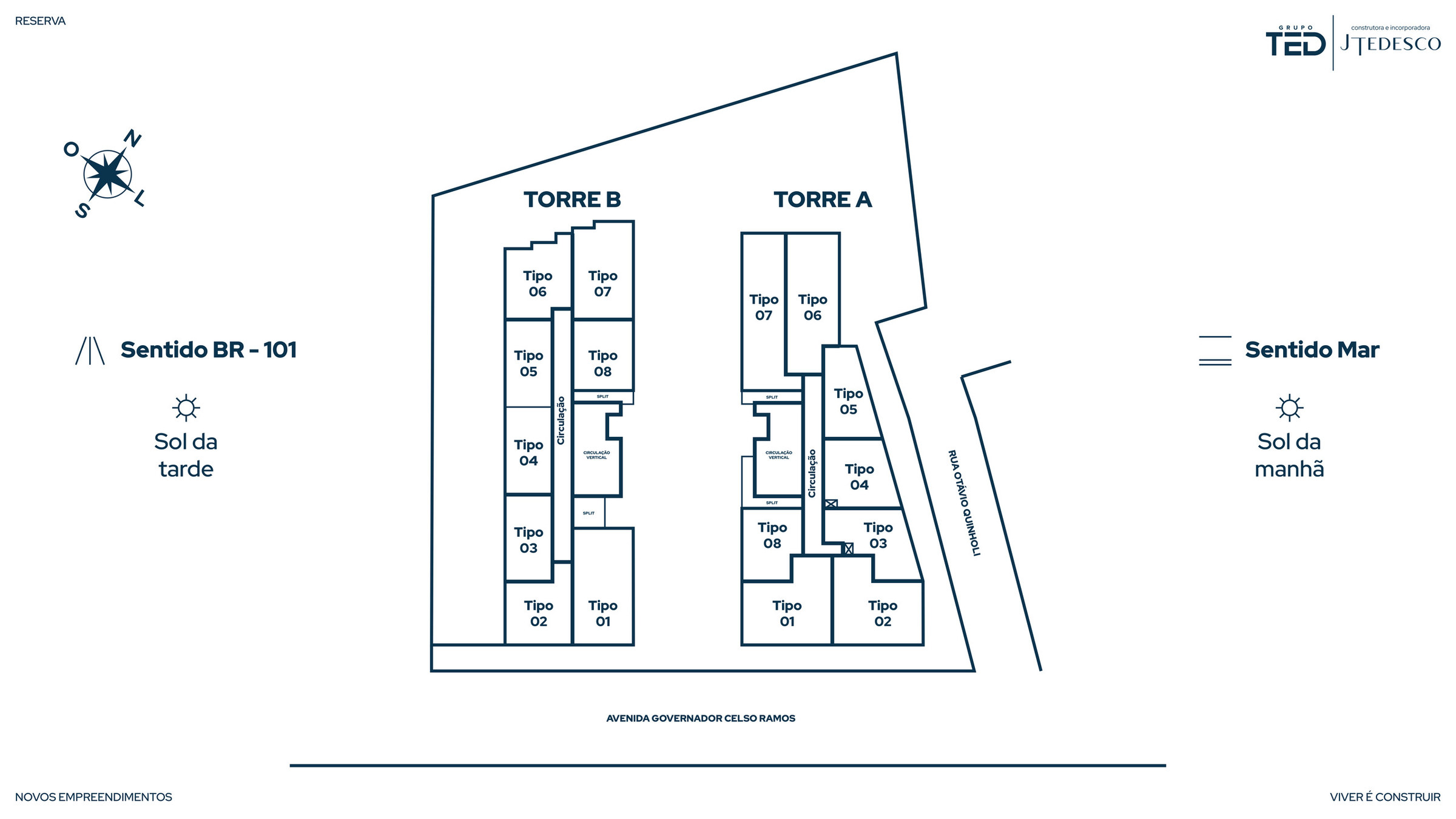 Reserva Tedesco & Mensch — planta do pavimento tipo das Torres A e B, Grupo TED, Jardim Dourado, Porto Belo SC Reserva Tedesco & Mensch — planta do pavimento tipo das Torres A e B, Grupo TED, Jardim Dourado, Porto Belo SC
