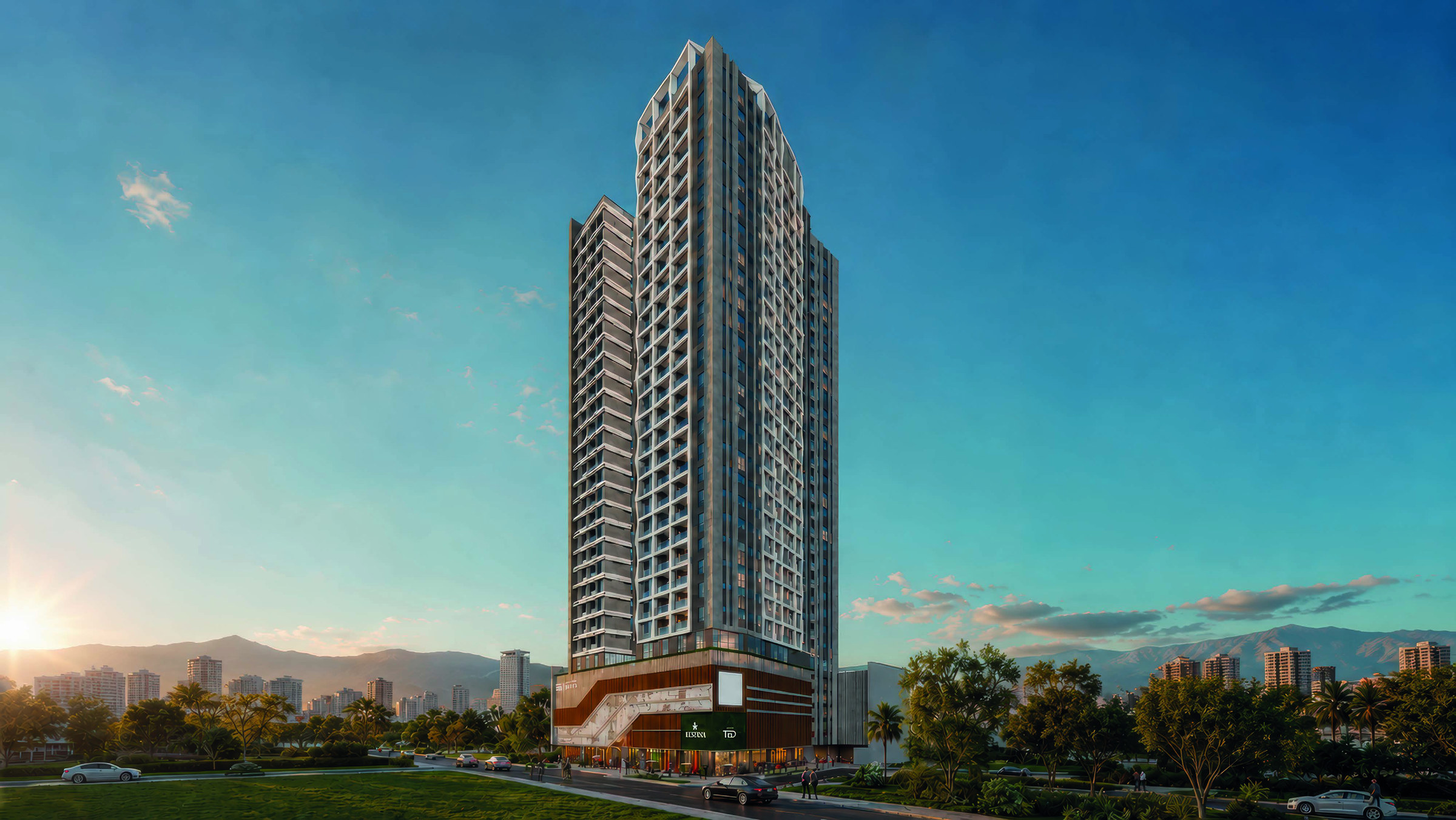 Reserva Tedesco & Mensch — torre vista de dia com a serra ao fundo, Grupo TED, Jardim Dourado, Porto Belo SC Reserva Tedesco & Mensch — torre vista de dia com a serra ao fundo, Grupo TED, Jardim Dourado, Porto Belo SC